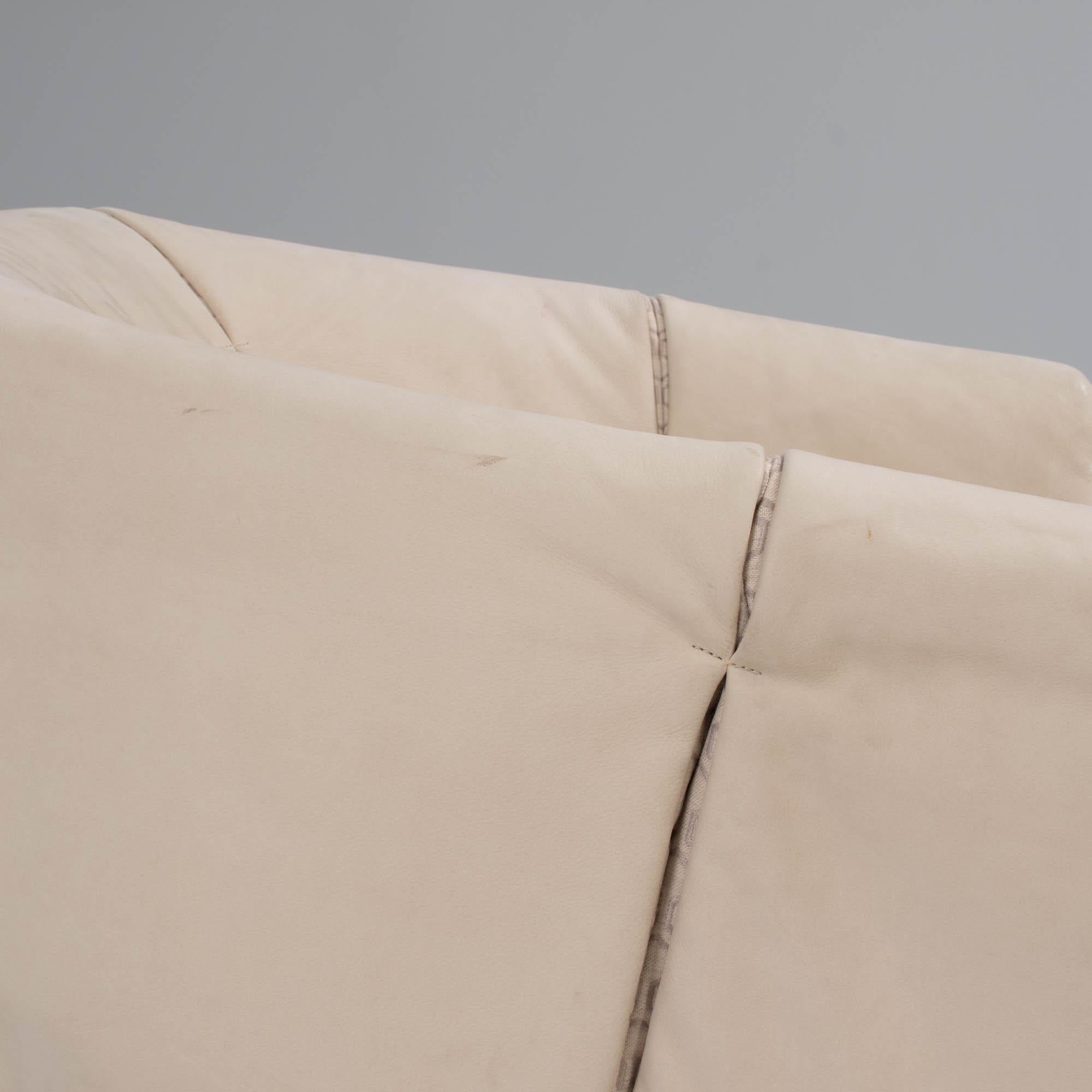 Ligne Roset by Studio Catoir Okumi Cream Leather Armchairs, Set of 2 7