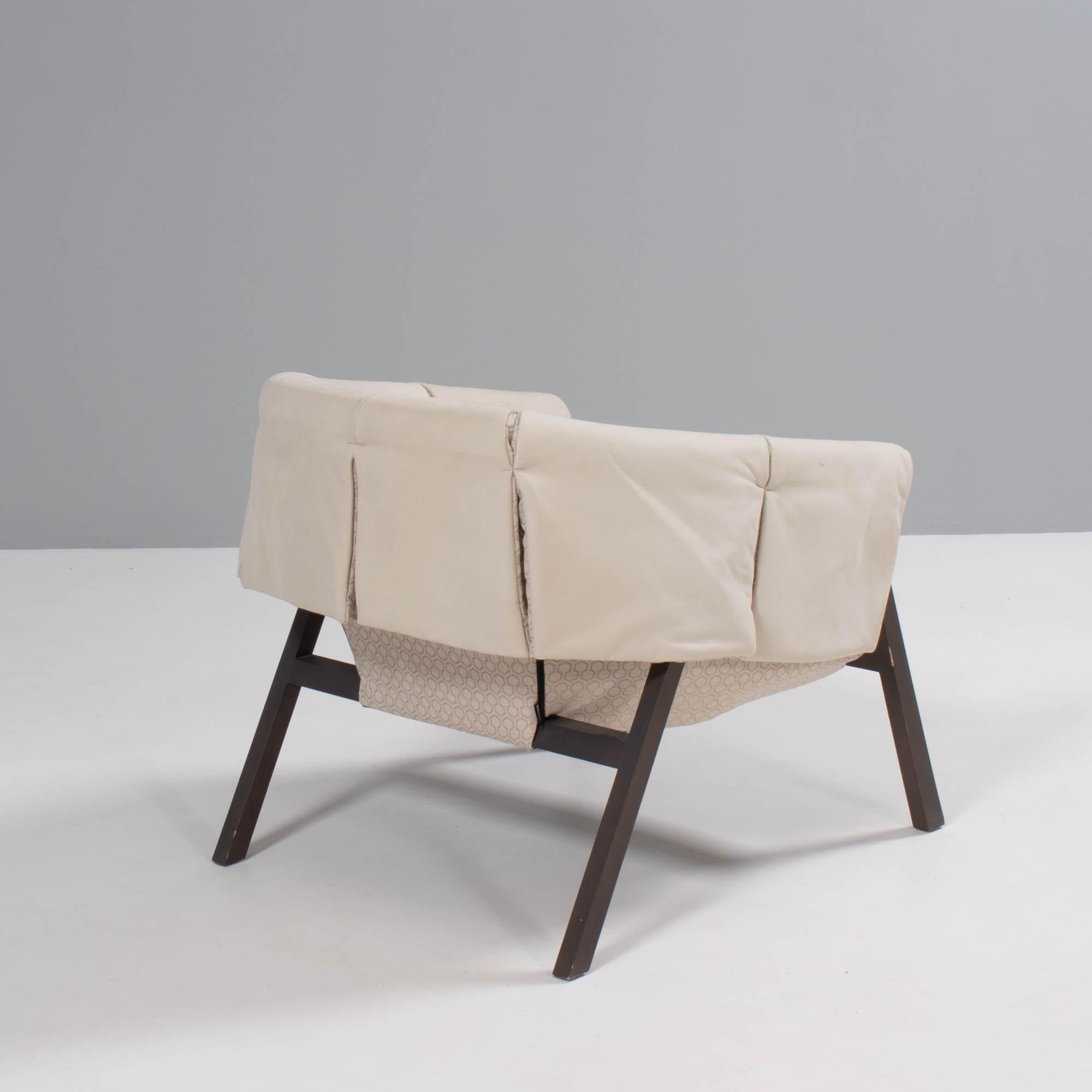 French Ligne Roset by Studio Catoir Okumi Cream Leather Armchairs, Set of 2