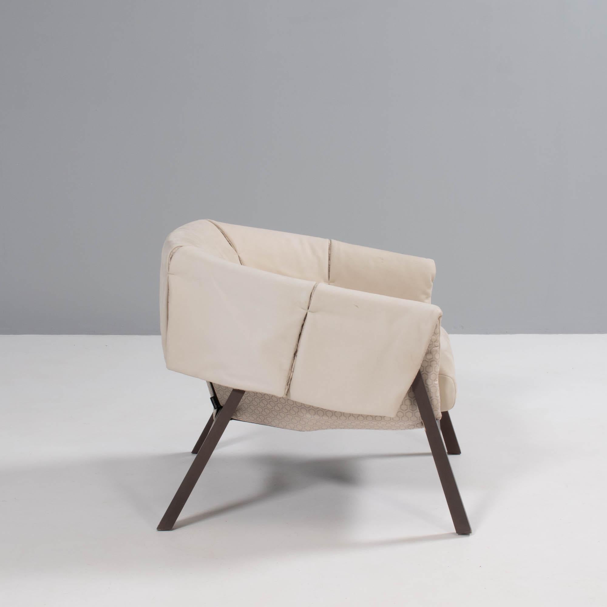Ligne Roset by Studio Catoir Okumi Cream Leather Armchairs, Set of 2 1