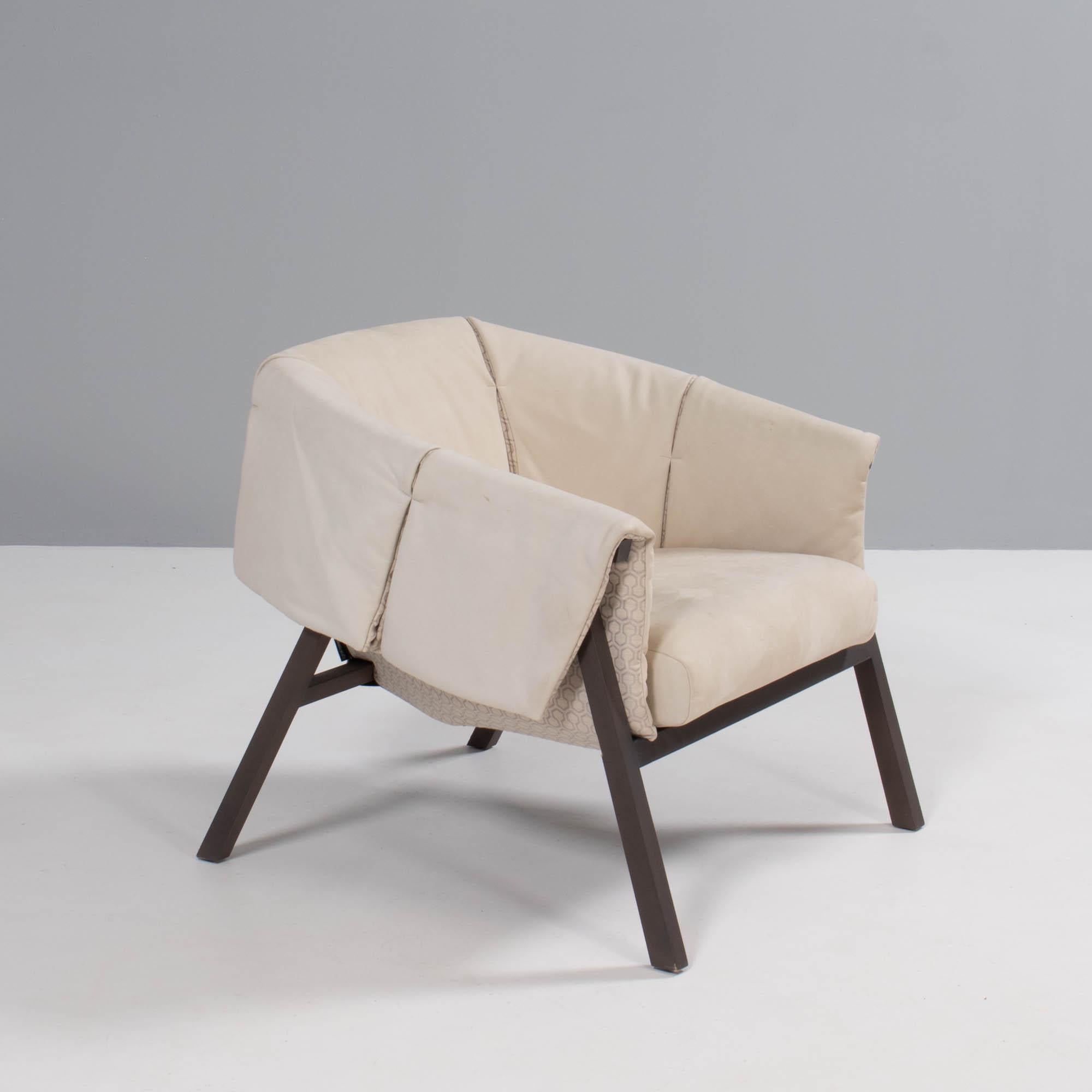 Ligne Roset by Studio Catoir Okumi Cream Leather Armchairs, Set of 2 2