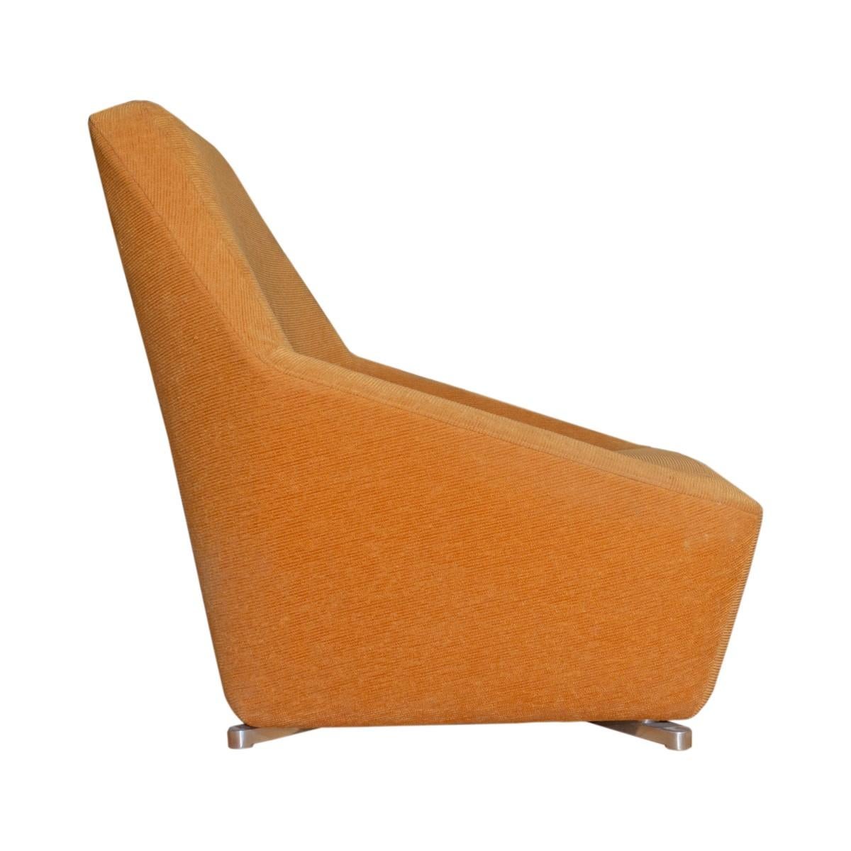 Minimalist Ligne Roset Chair and Ottoman in Orange Mohair