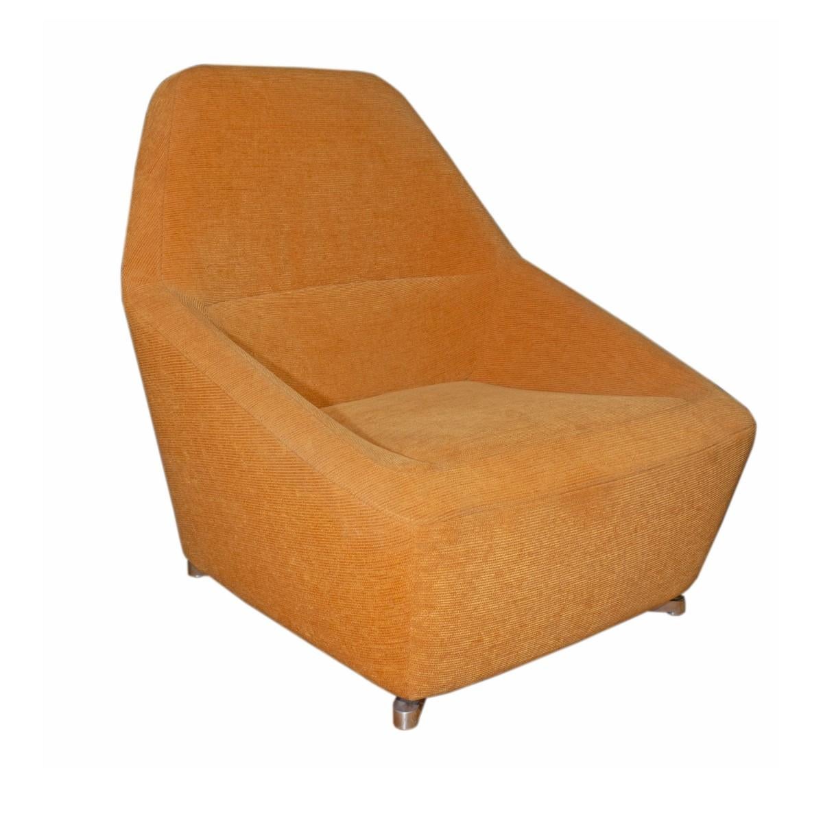 French Ligne Roset Chair and Ottoman in Orange Mohair