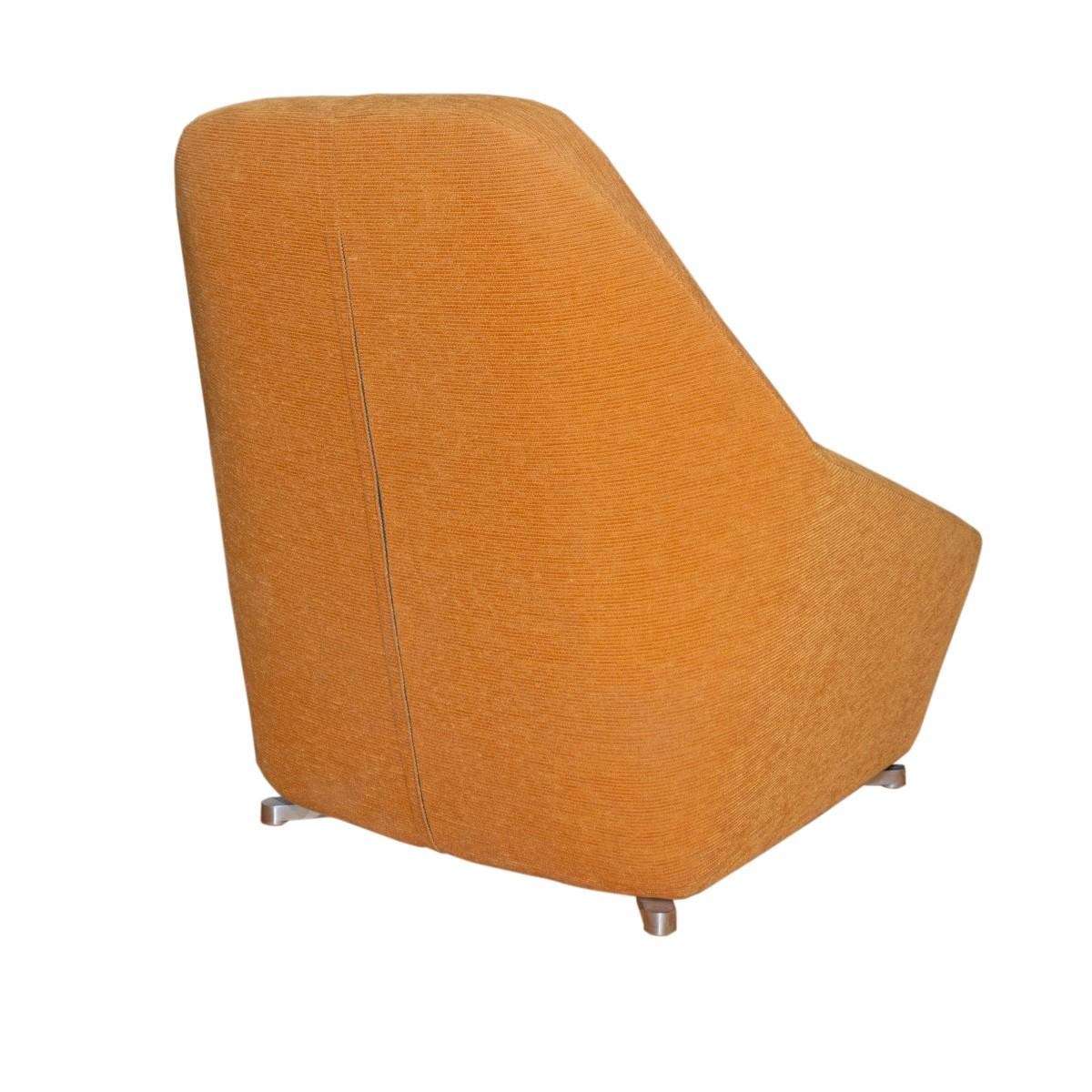 Contemporary Ligne Roset Chair and Ottoman in Orange Mohair
