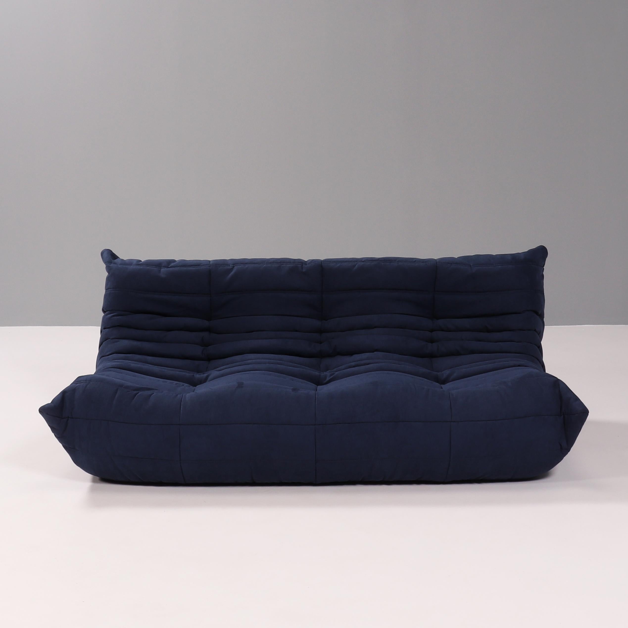 Ligne Roset Dark Blue Togo Modular Sofa and Footstool, Set of Five For Sale 4