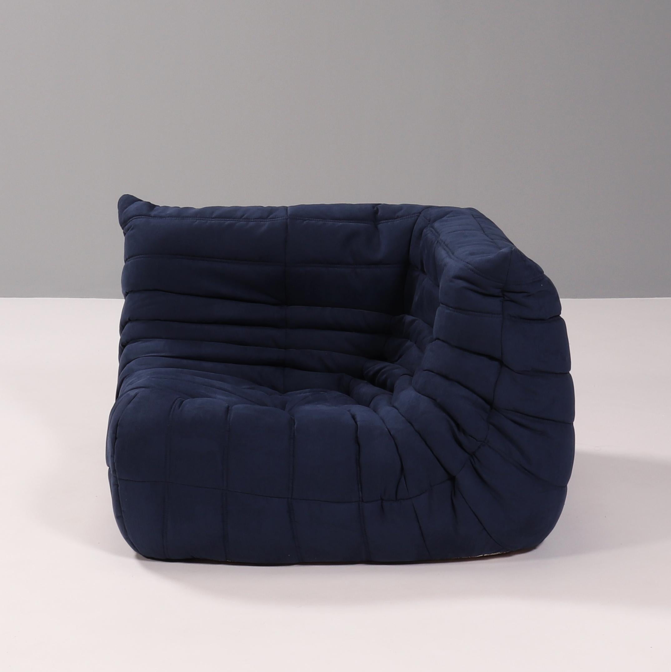 Ligne Roset Dark Blue Togo Modular Sofa and Footstool, Set of Five For Sale 11