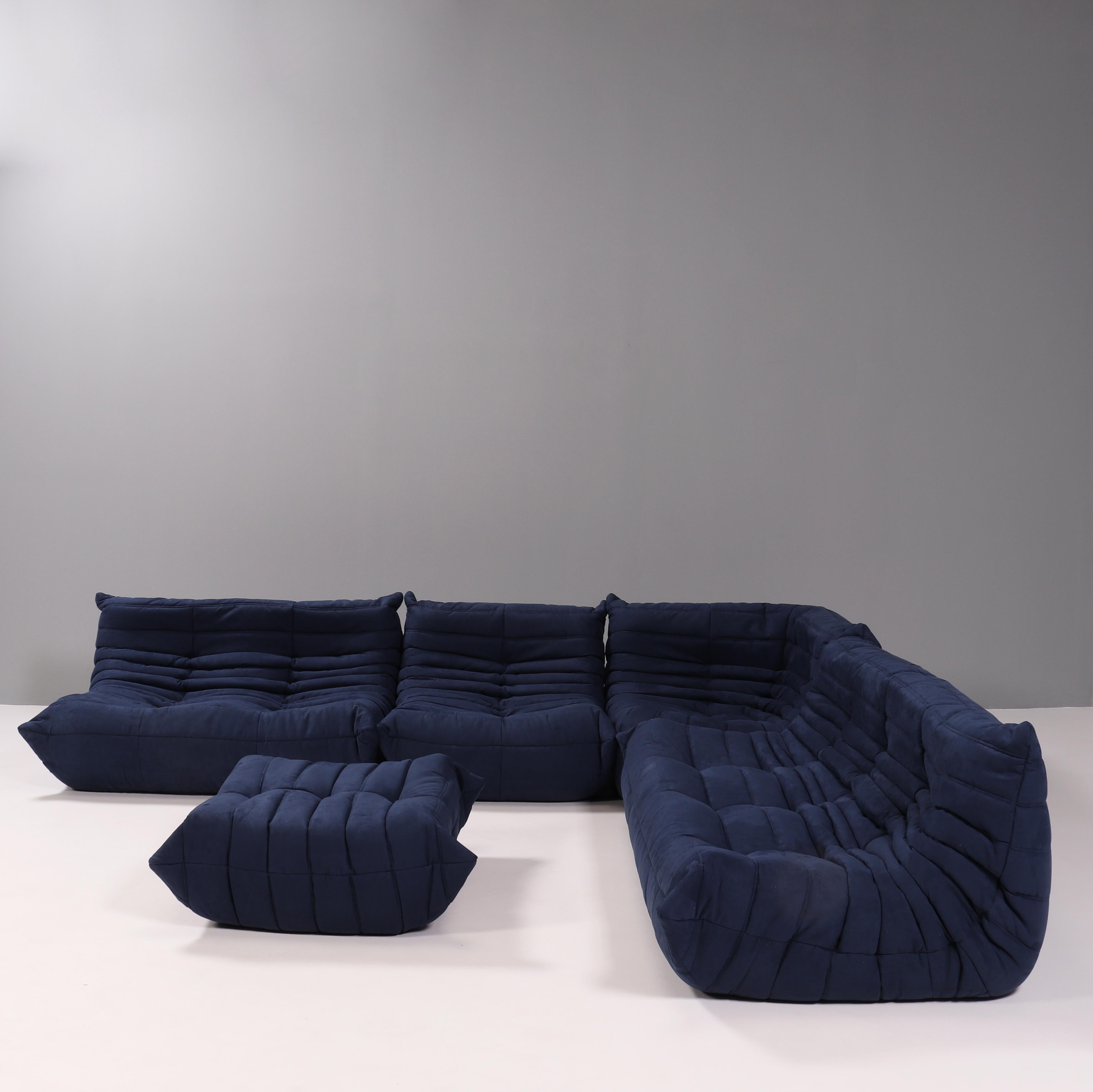 Ligne Roset Dark Blue Togo Modular Sofa and Footstool, Set of Five For Sale 1