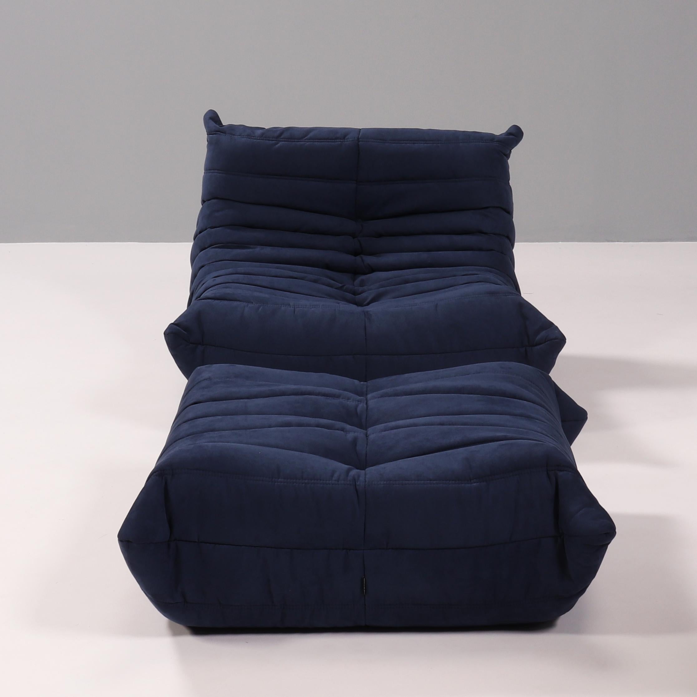 Ligne Roset Dark Blue Togo Modular Sofa and Footstool, Set of Five For Sale 2