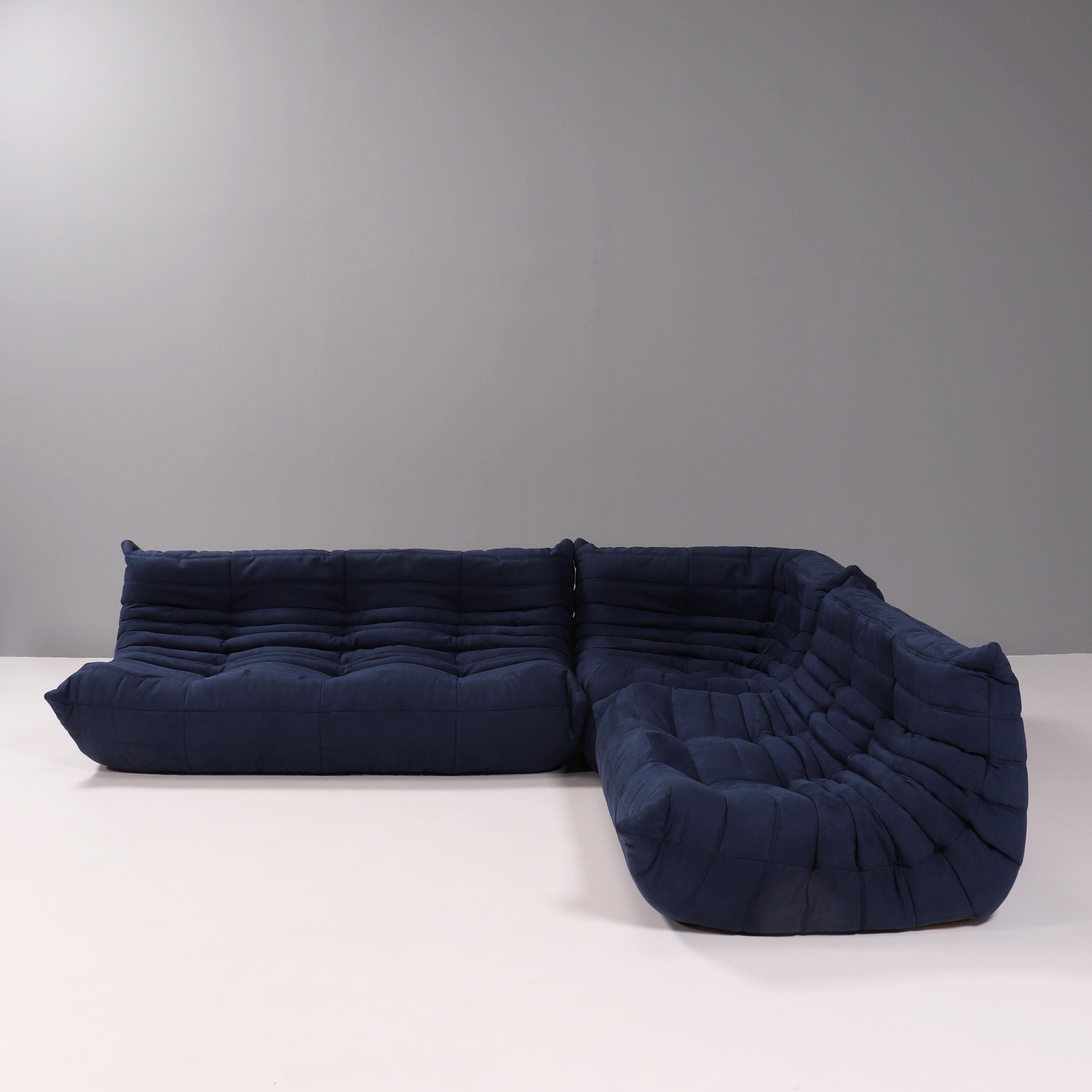 Ligne Roset Dark Blue Togo Modular Sofa and Footstool, Set of Five For Sale 3