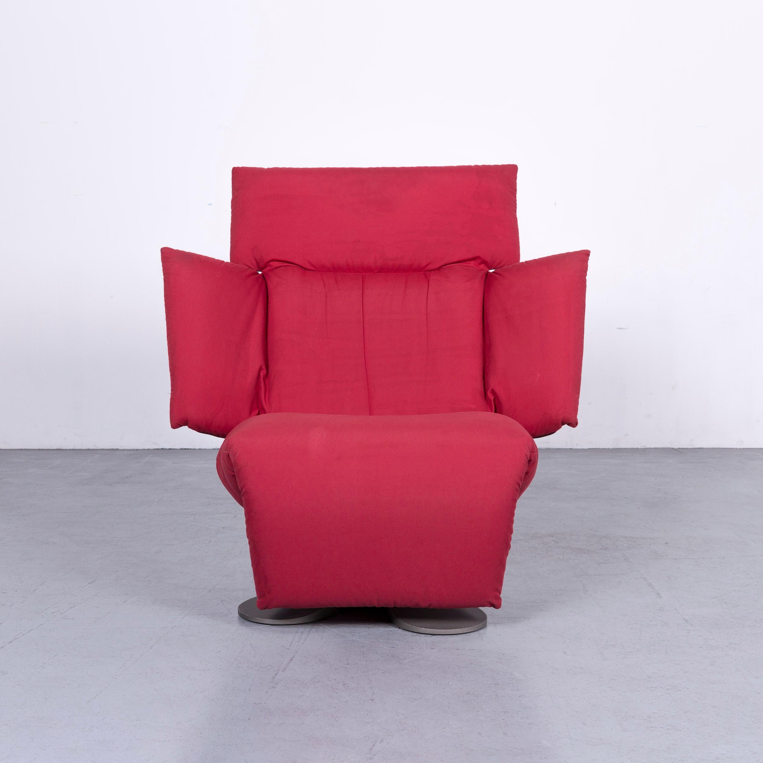 French Ligne Roset Designer Fabric Armchair Red One-Seat Chair For Sale