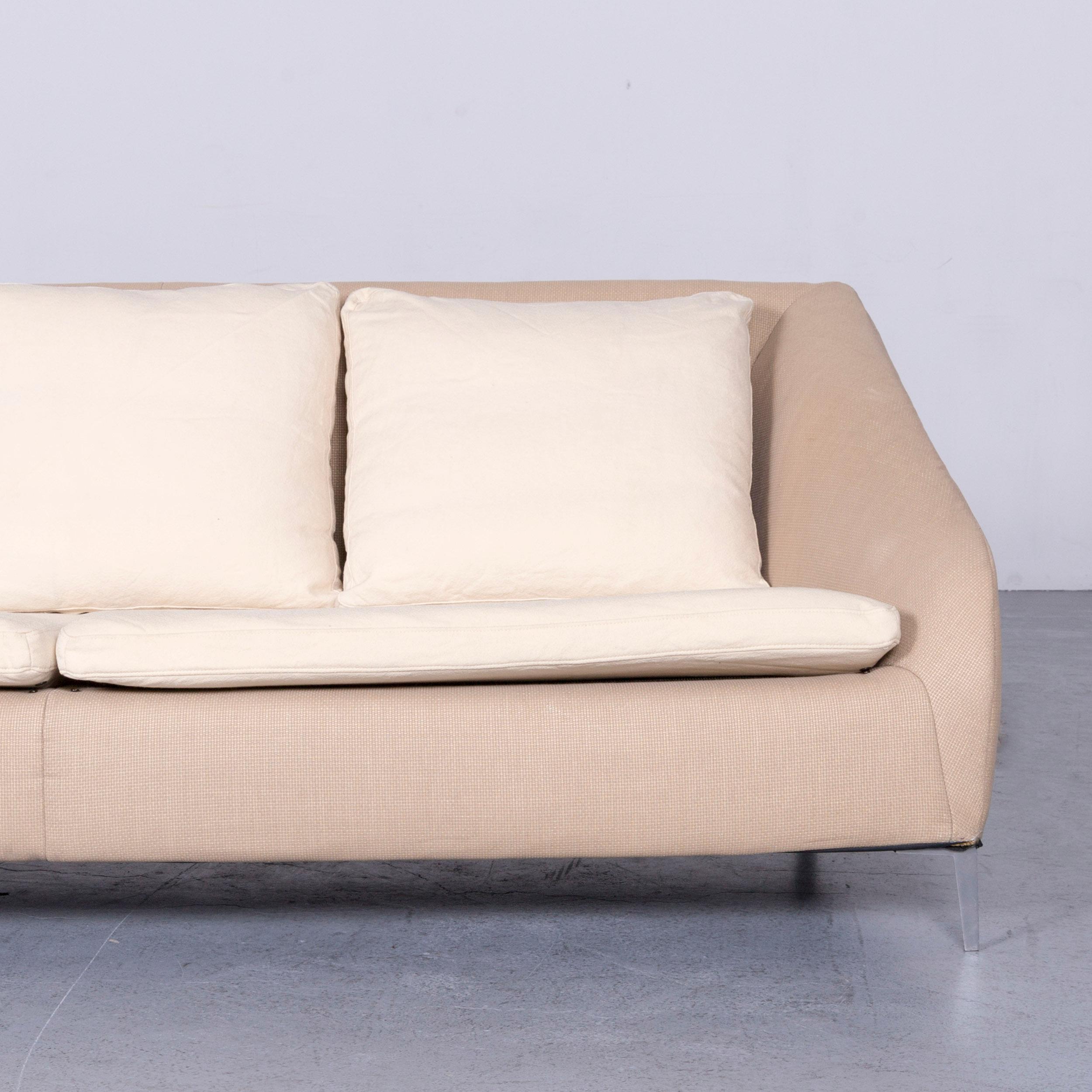 Ligne Roset Designer Fabric Sofa Brown Beige Three-Seat Couch In Good Condition For Sale In Cologne, DE