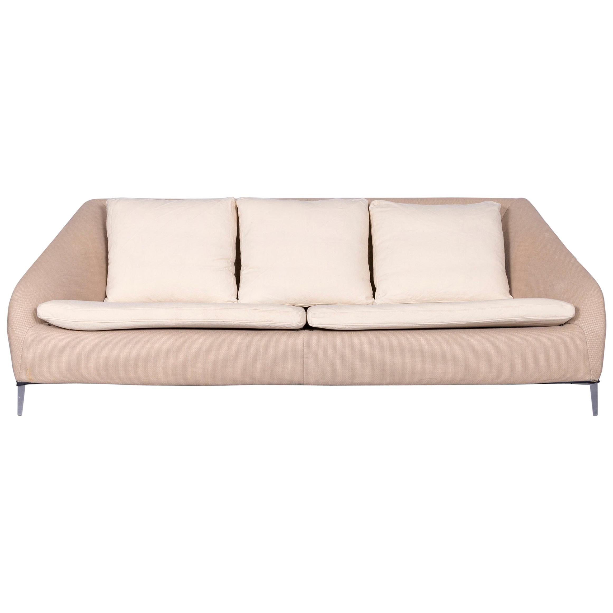 Ligne Roset Designer Fabric Sofa Brown Beige Three-Seat Couch For Sale