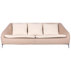 Ligne Roset Designer Fabric Sofa Brown Beige Three-Seat Couch