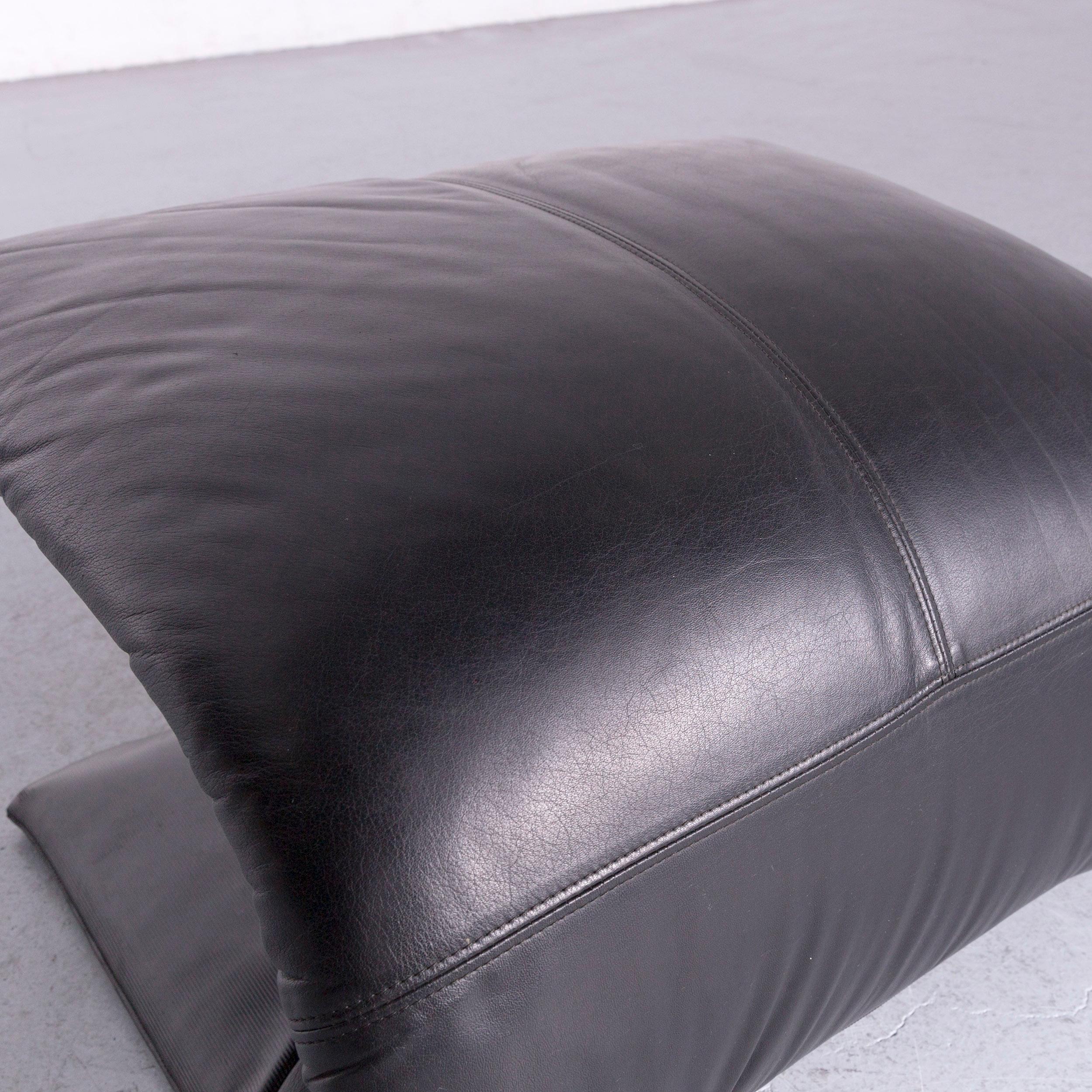 Ligne Roset Designer Leather Armchair Black Genuine Leather Chair Stool For Sale 6