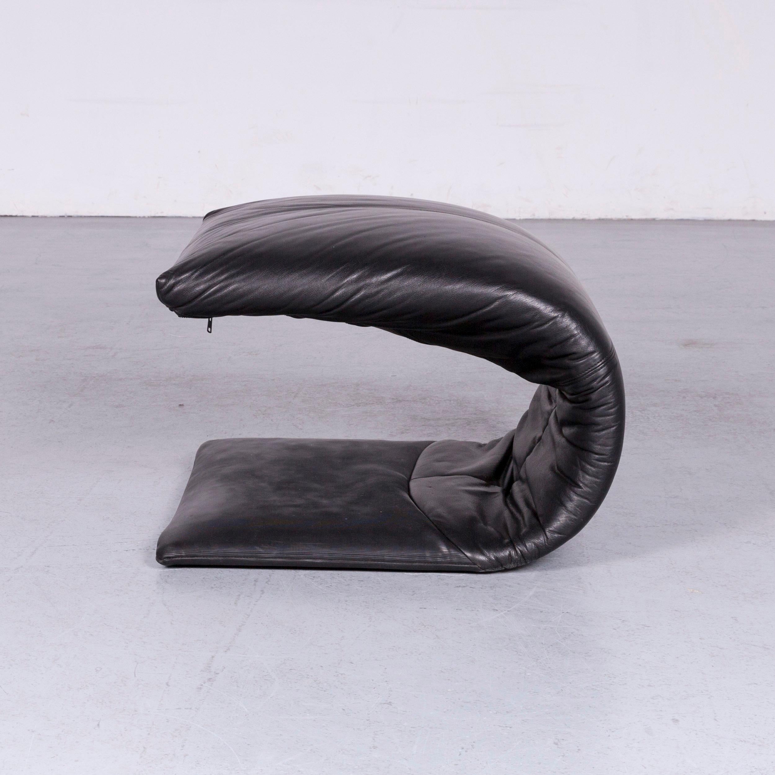 Ligne Roset Designer Leather Armchair Black Genuine Leather Chair Stool For Sale 7