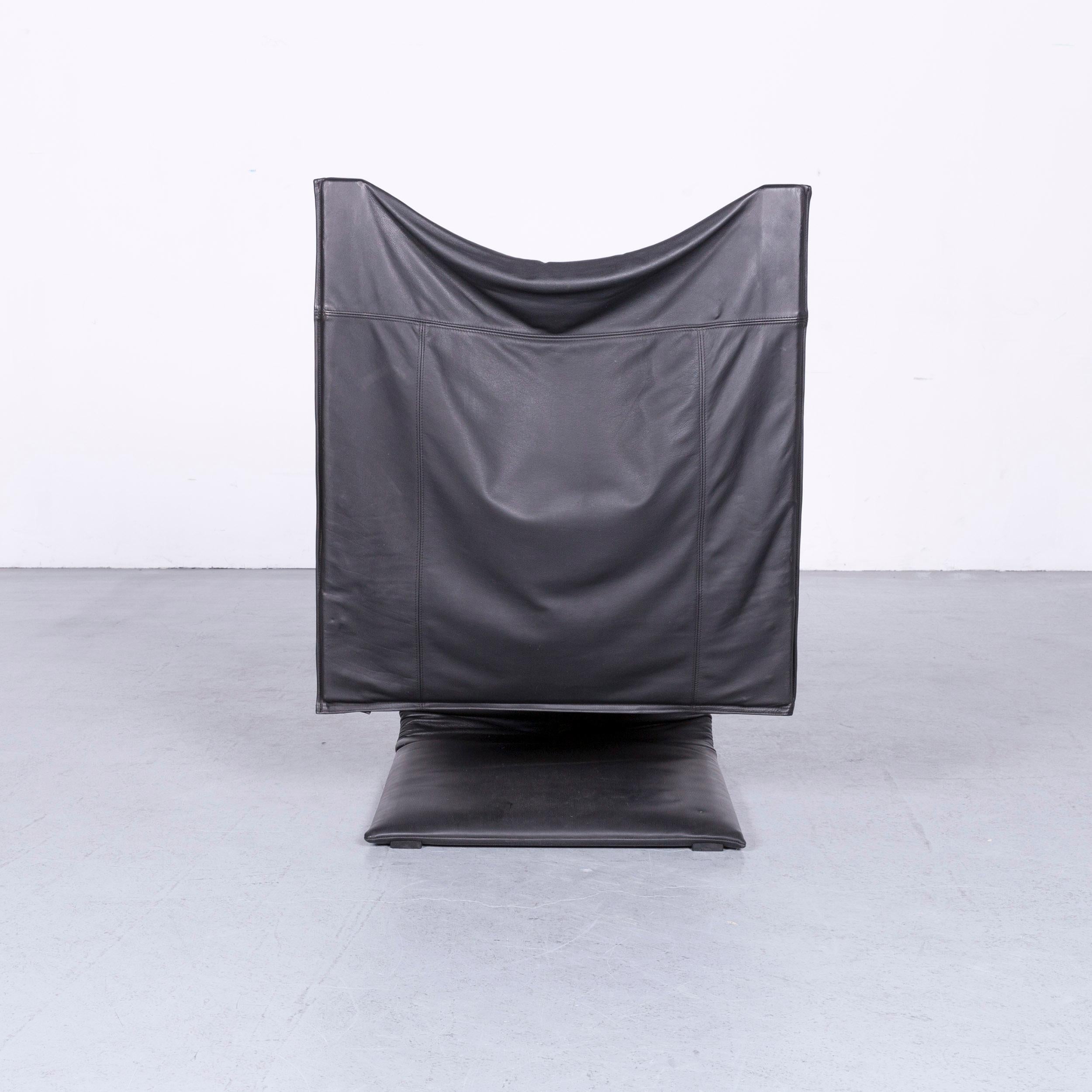 Ligne Roset Designer Leather Armchair Black Genuine Leather Chair Stool For Sale 2