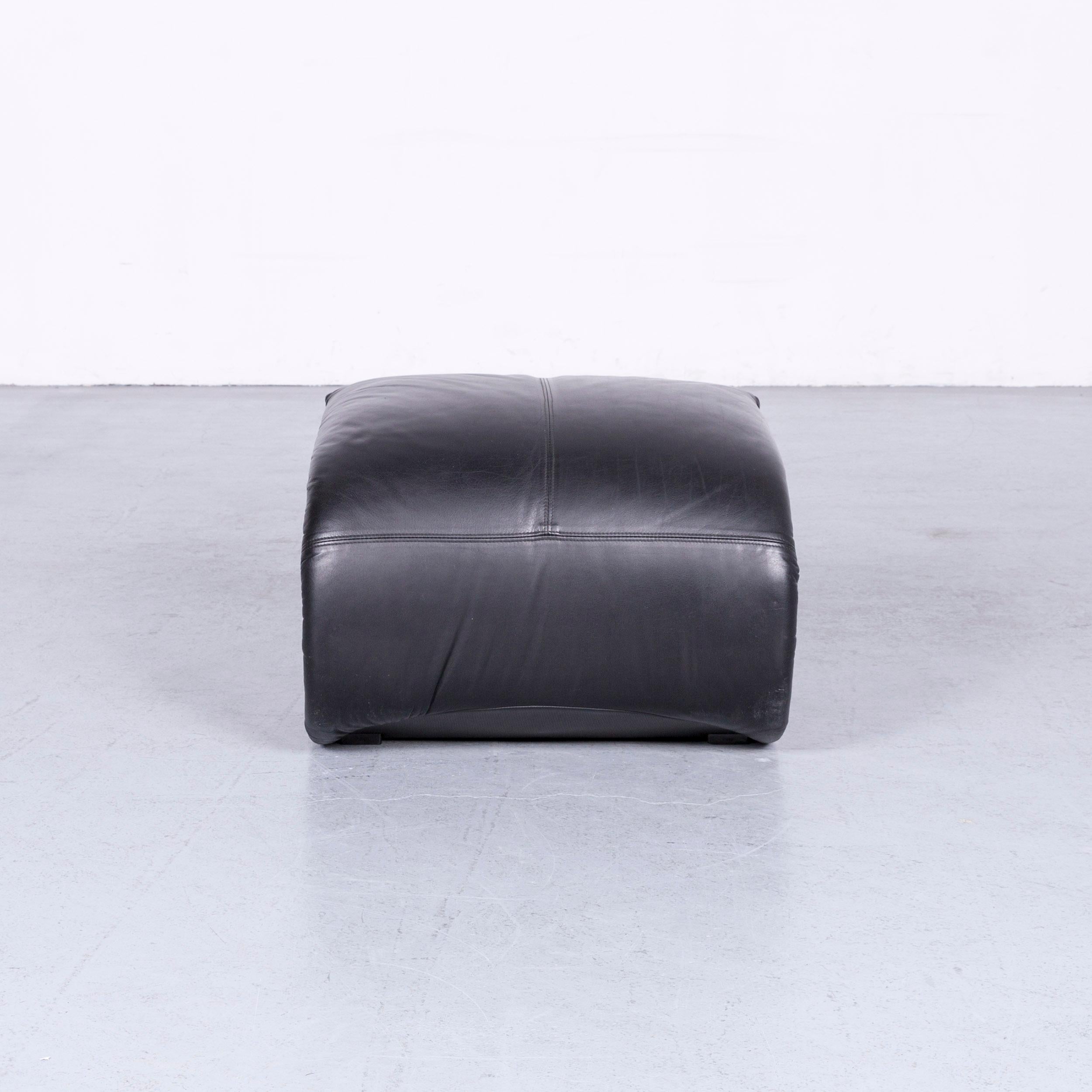 Ligne Roset Designer Leather Armchair Black One-Seat Chair Footstool For Sale 4