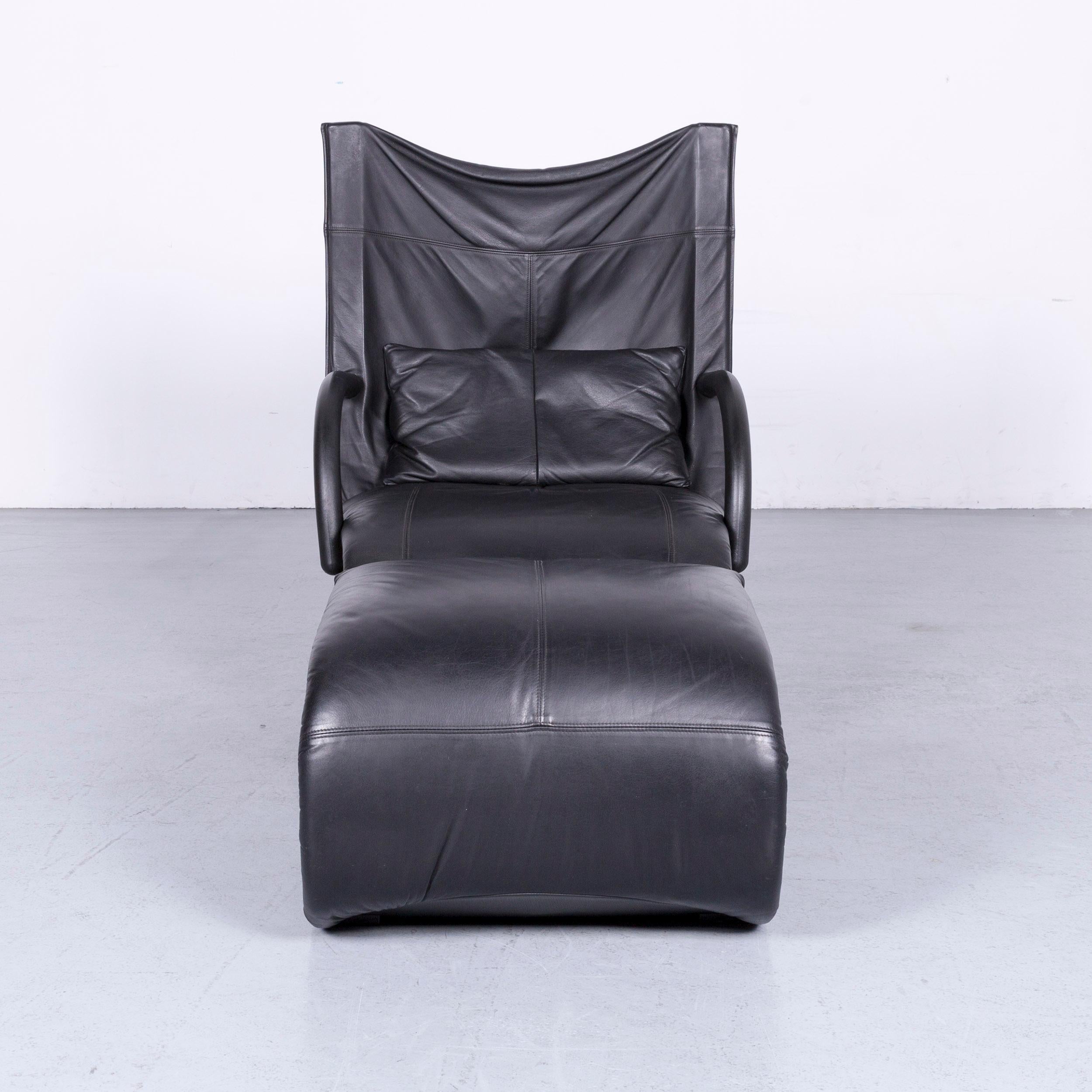 We bring to you a Ligne Roset designer leather armchair black one-seat chair footstool.












  
