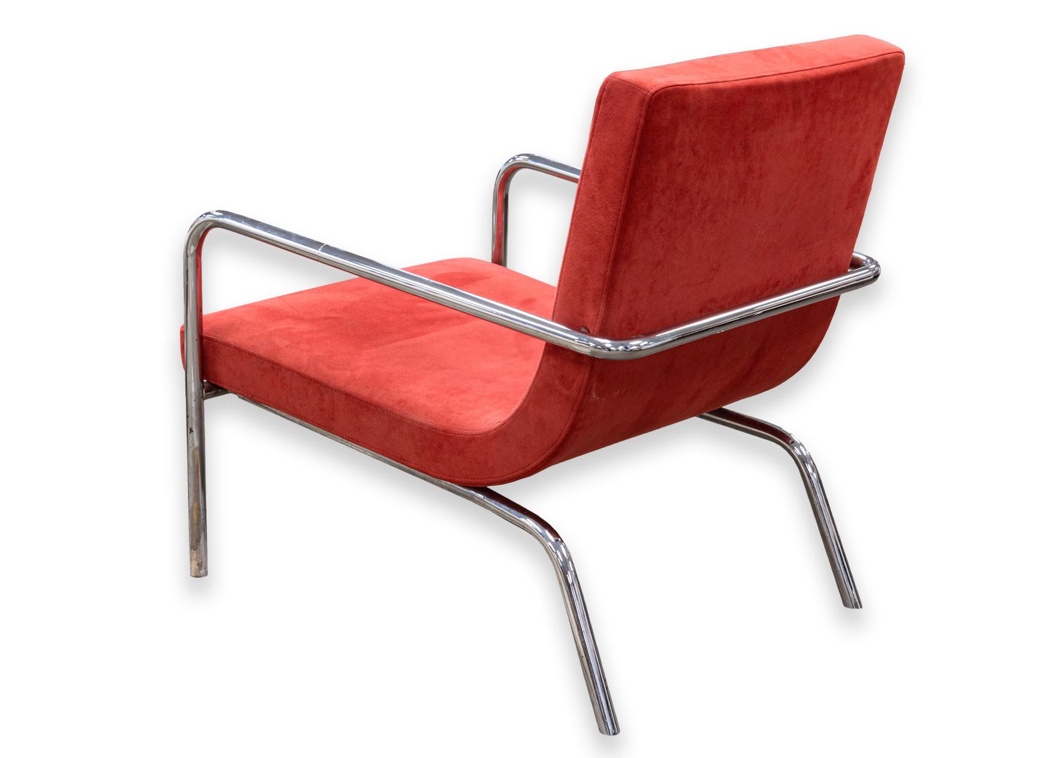 20th Century Ligne Roset Dessau Contemporary Modern Chrome and Red Suede Leather Lounge Chair