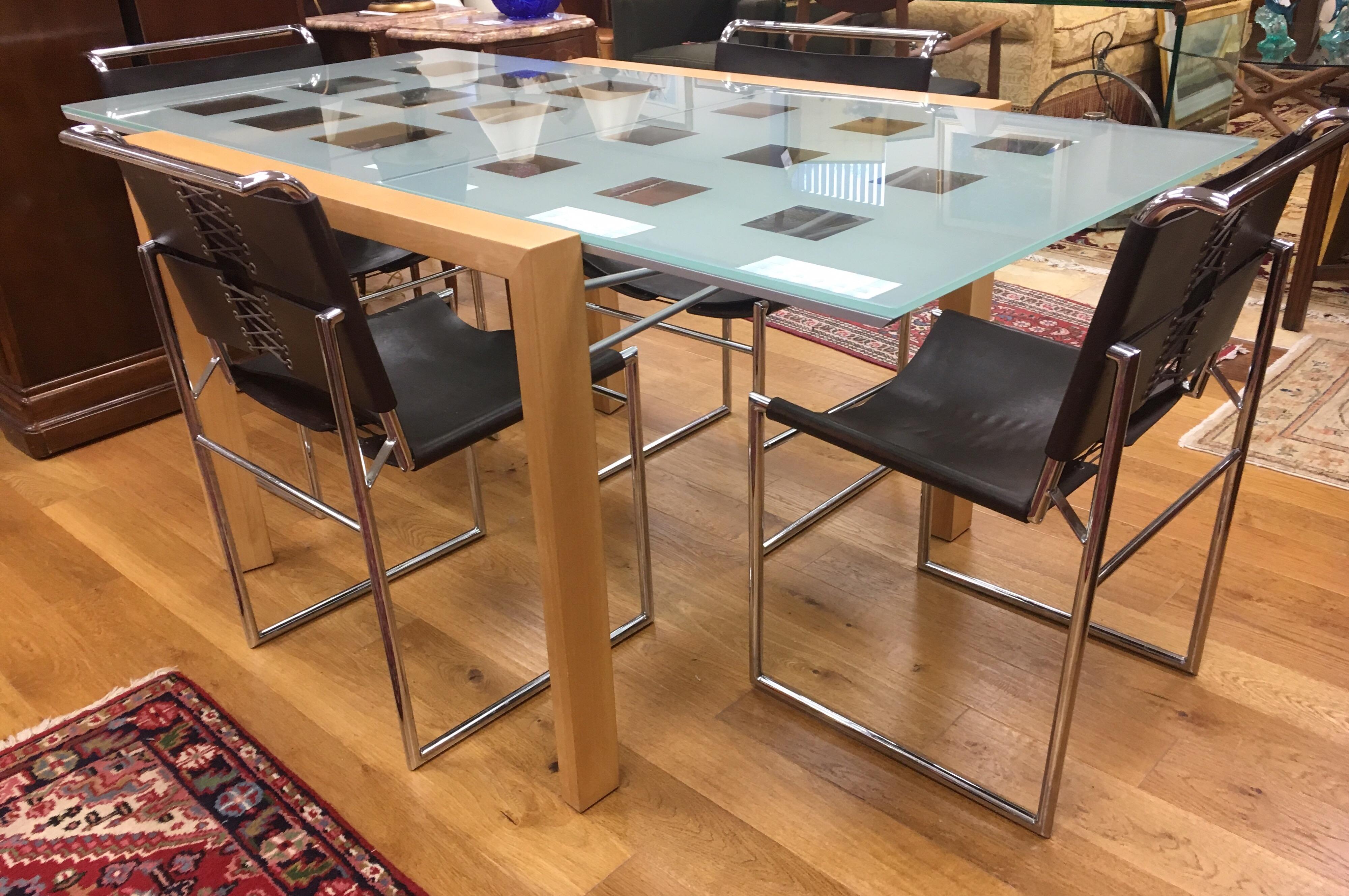 Mid-Century Modern Ligne Roset Dining Room Expandable Table & Marcel Breuer Leather Corset Chairs