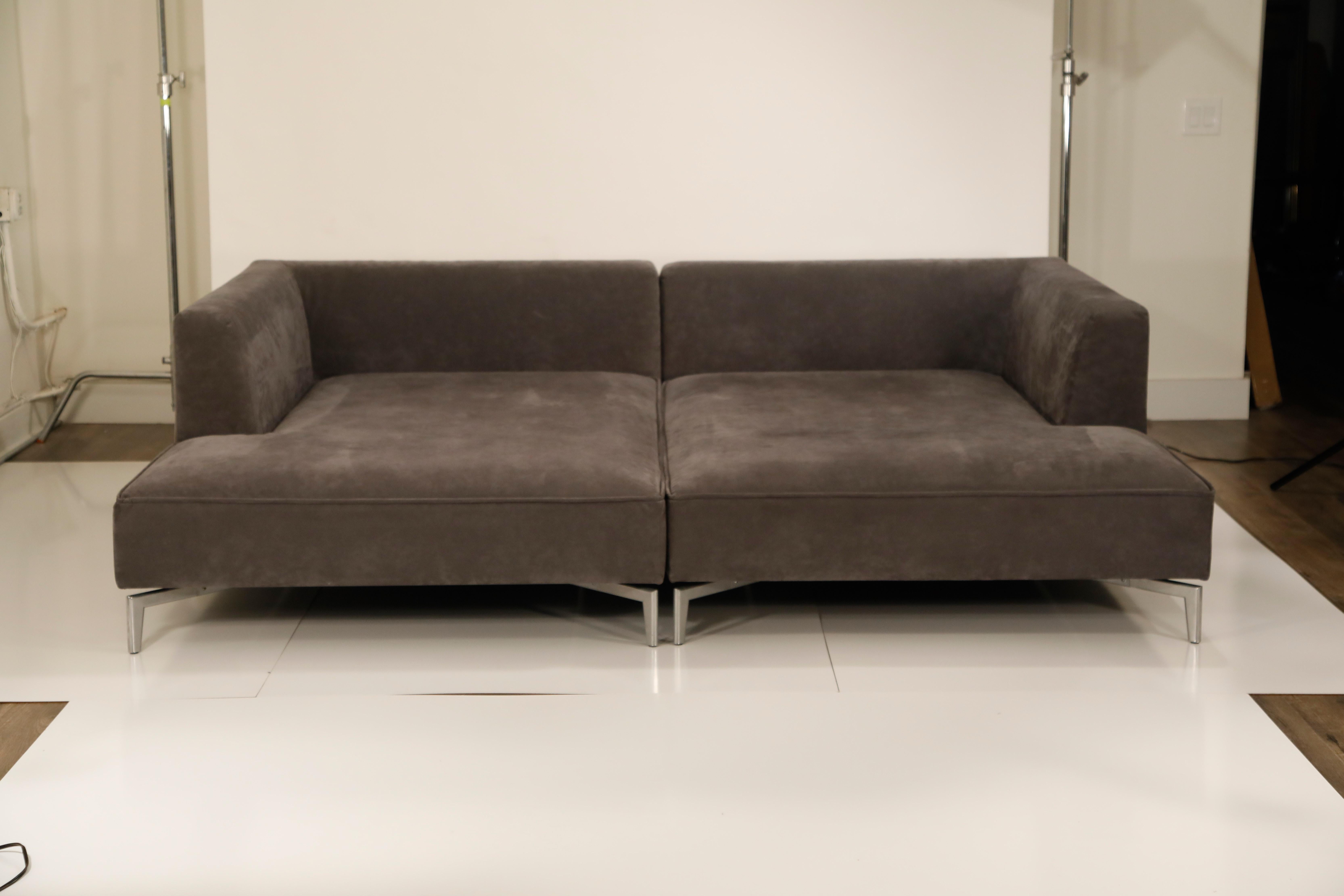 Modern Ligne Roset Double Chaise Daybed in Dark Grey Alcantara Ultrasuede, Signed