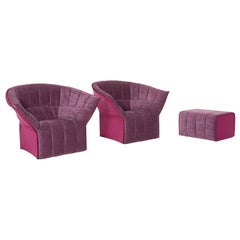 Ligne Roset Fabric Armchair Set Purple 2 Armchair 1 Stool