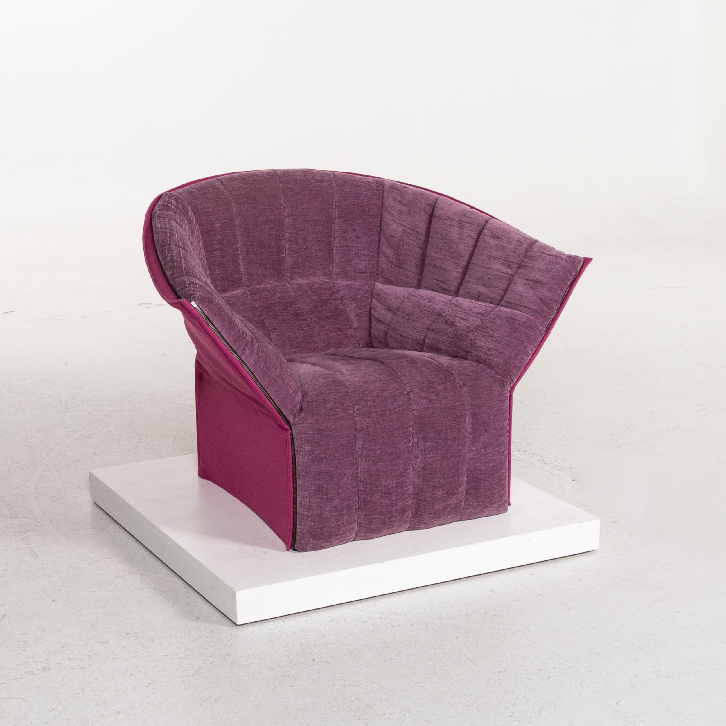 Ligne Roset Fabric Armchair Set Purple 2 Armchair 1 Stool 3