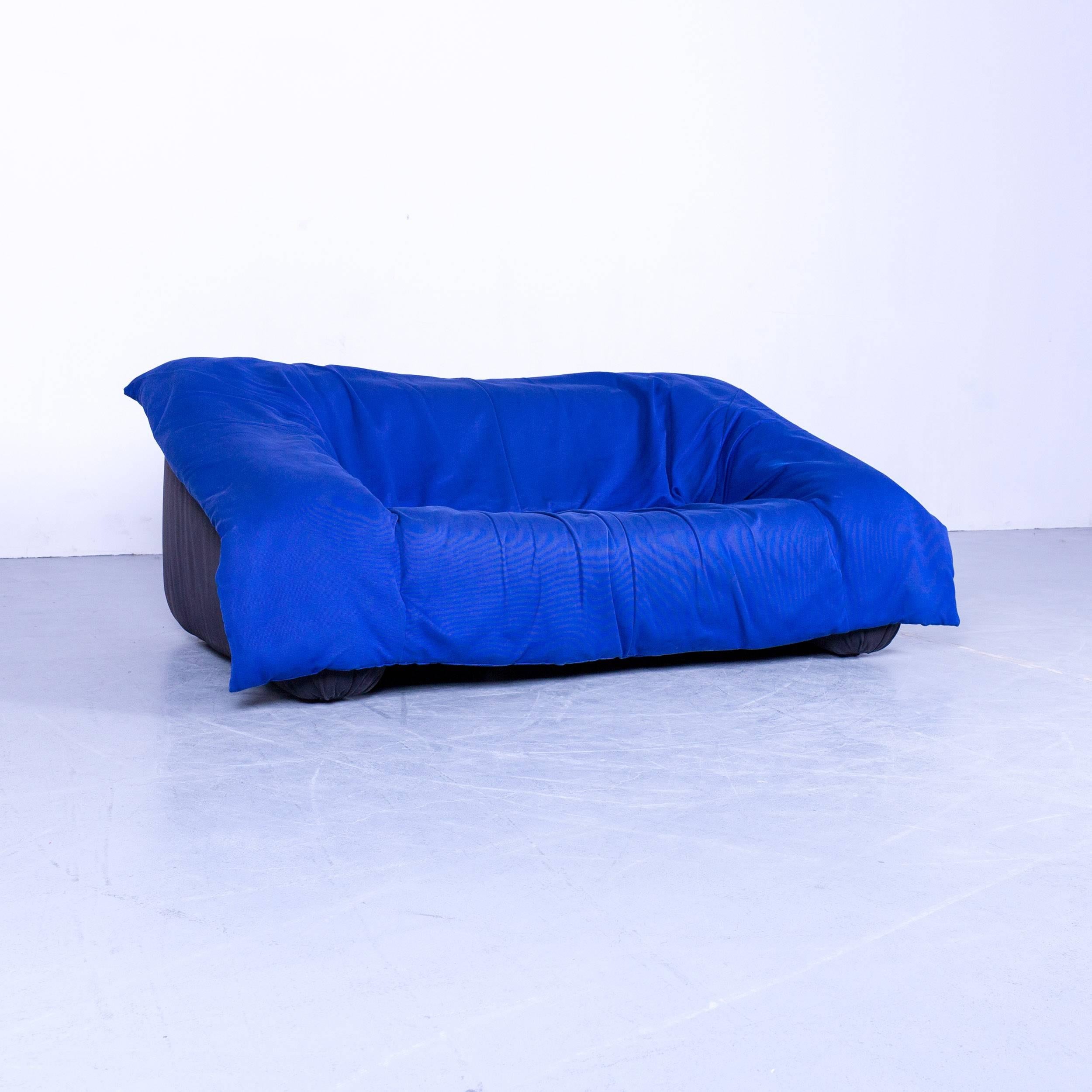 Ligne Roset Flou Flou fabric sofa blue two-seat couch.