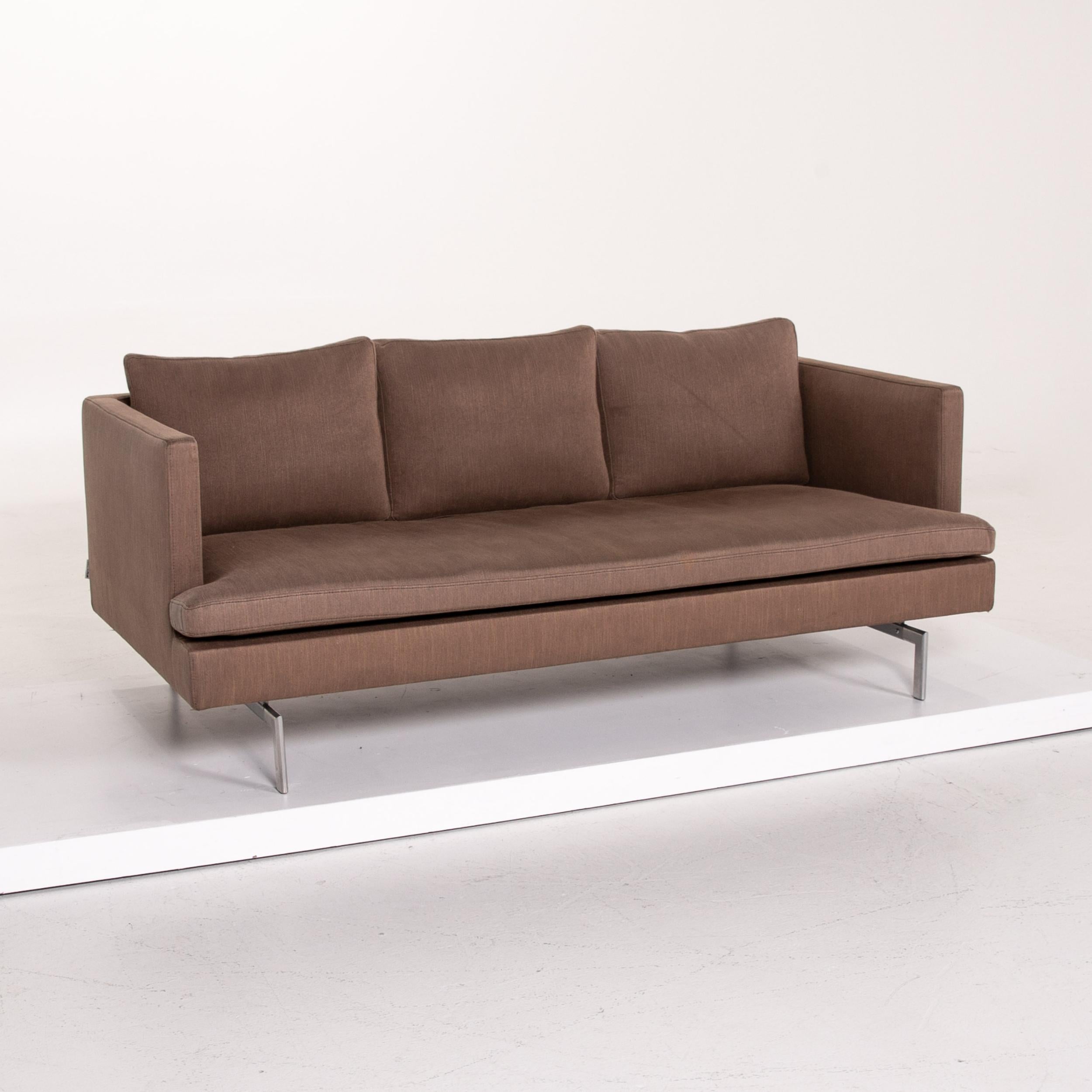 French Ligne Roset Fabric Sofa Brown Three-Seat Couch