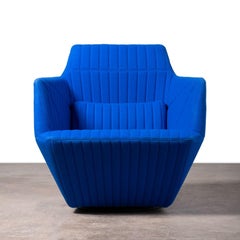 Ligne Roset Facett Swivel Lounge Chair in Royal Blue Divina Melange Wool