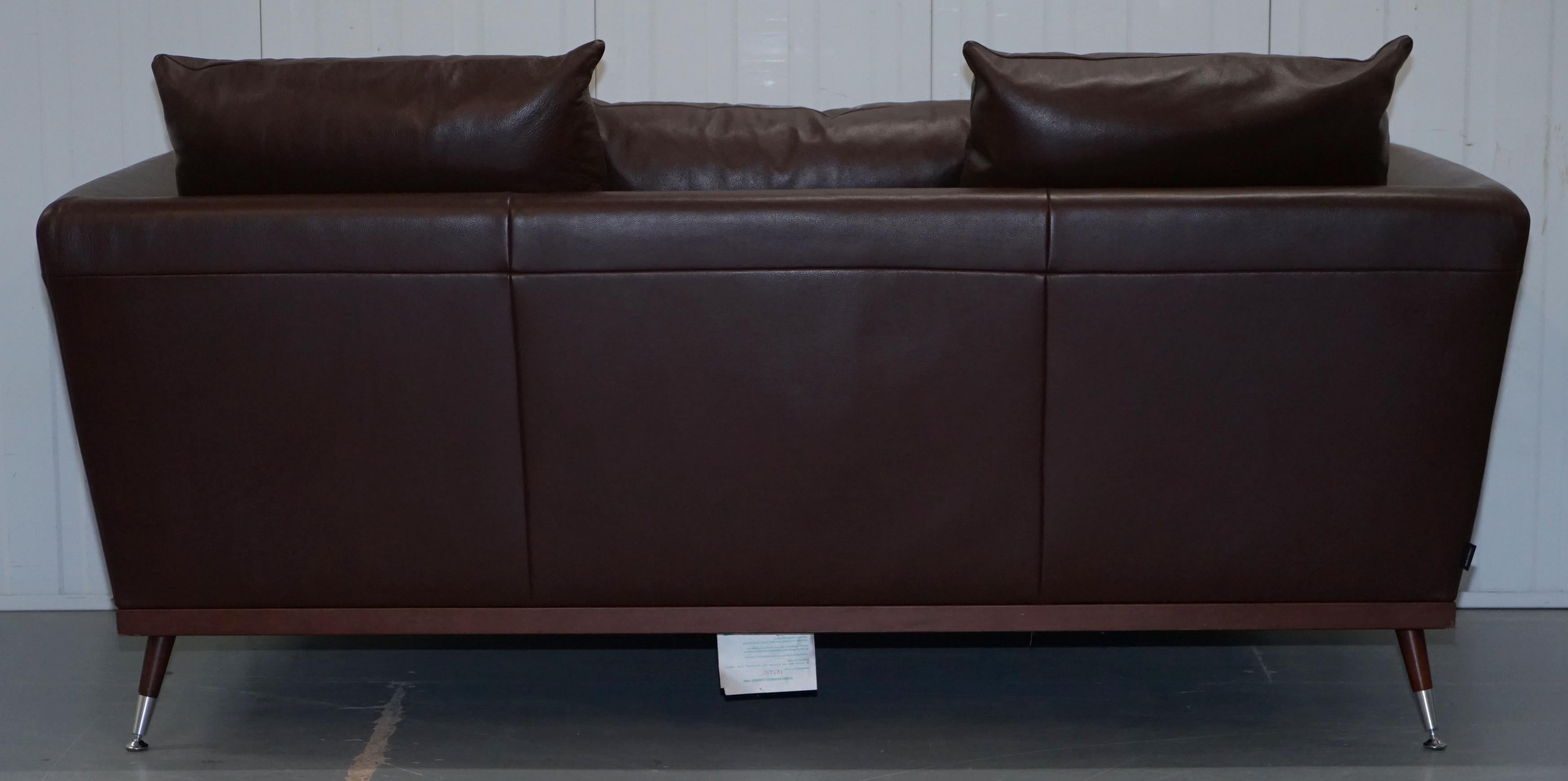 Ligne Roset Fugue Brown Leather Sofa Feather Cushions Didier Gomez 6