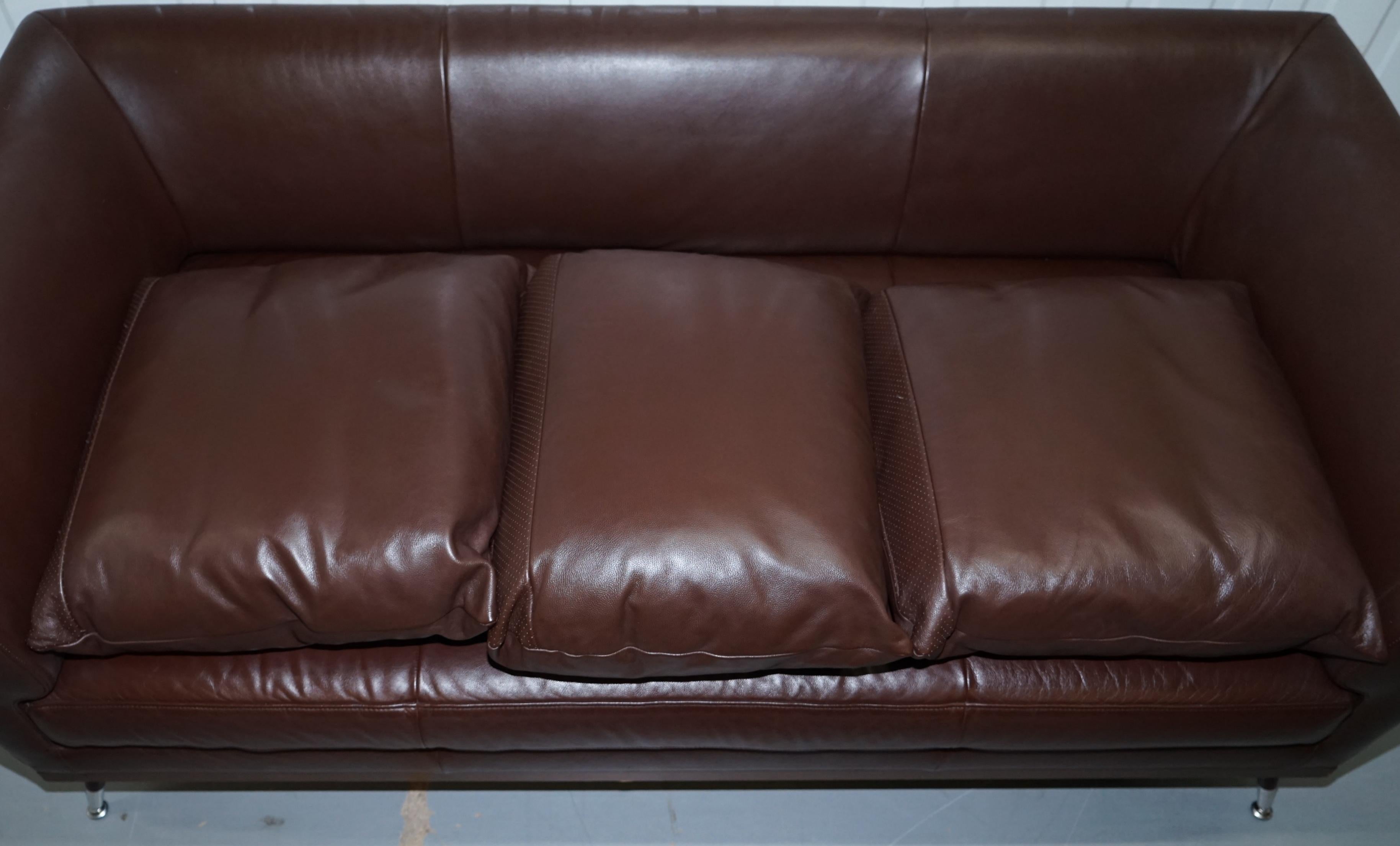 Ligne Roset Fugue Brown Leather Sofa Feather Cushions Didier Gomez 8