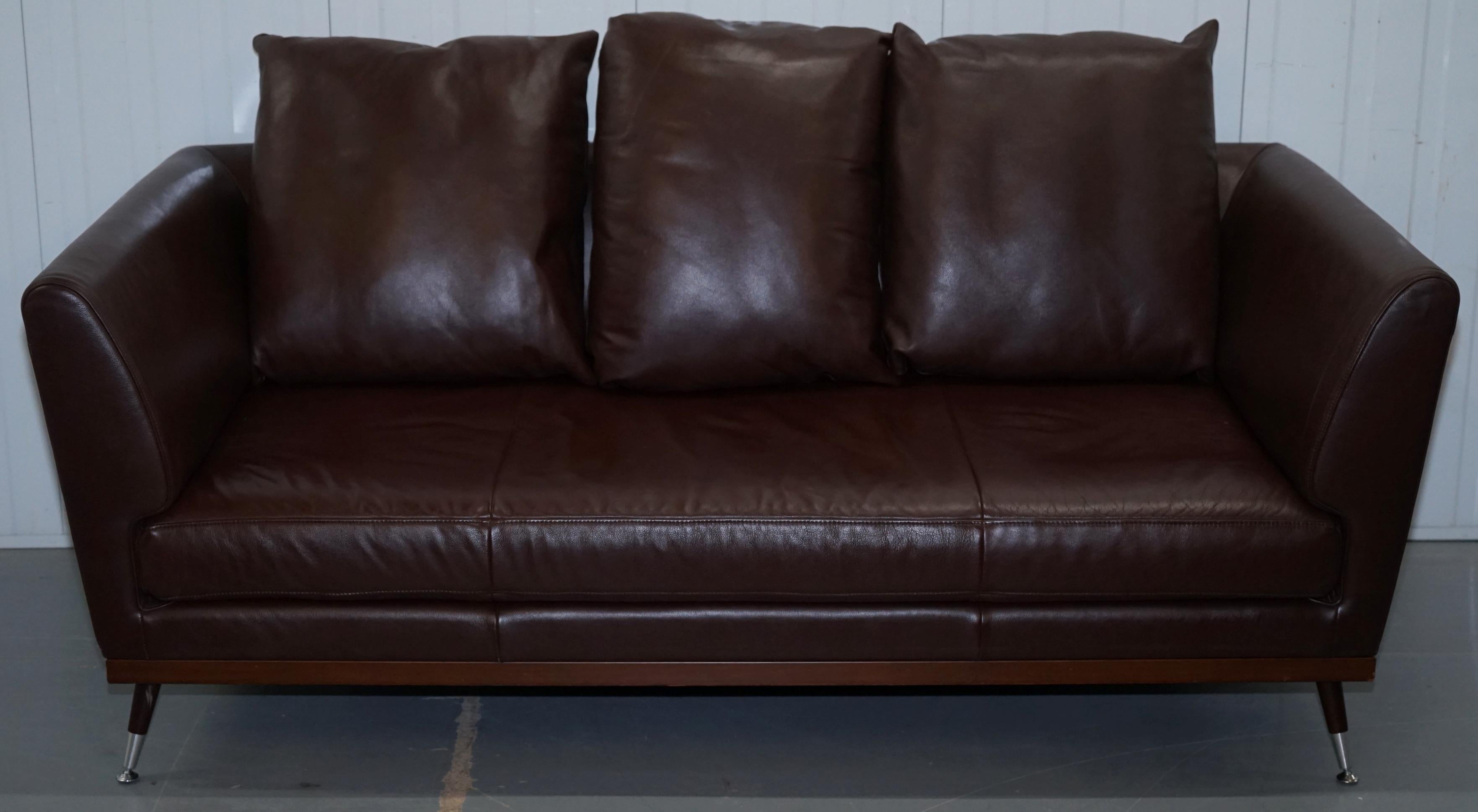 Ligne Roset Fugue Brown Leather Sofa Feather Cushions Didier Gomez 9