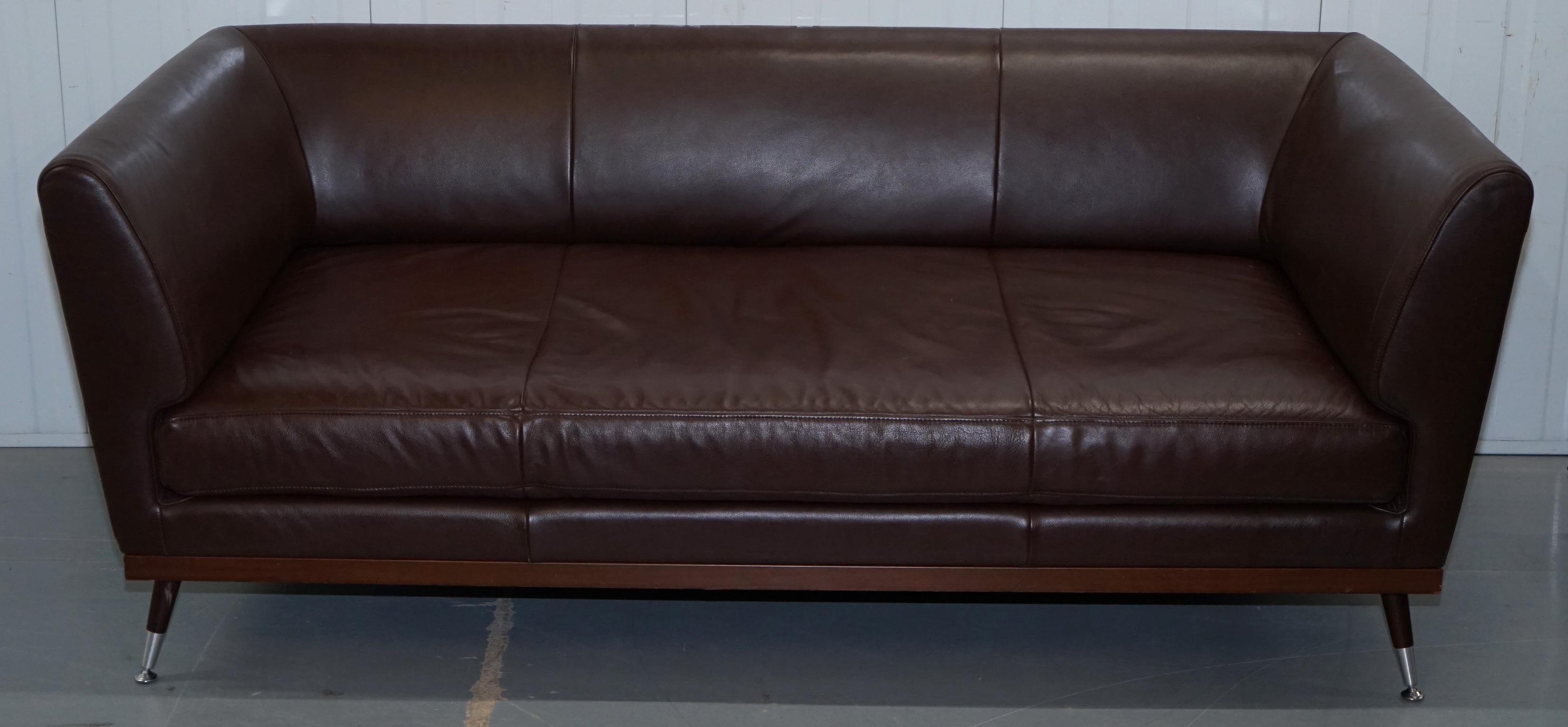 Ligne Roset Fugue Brown Leather Sofa Feather Cushions Didier Gomez 9