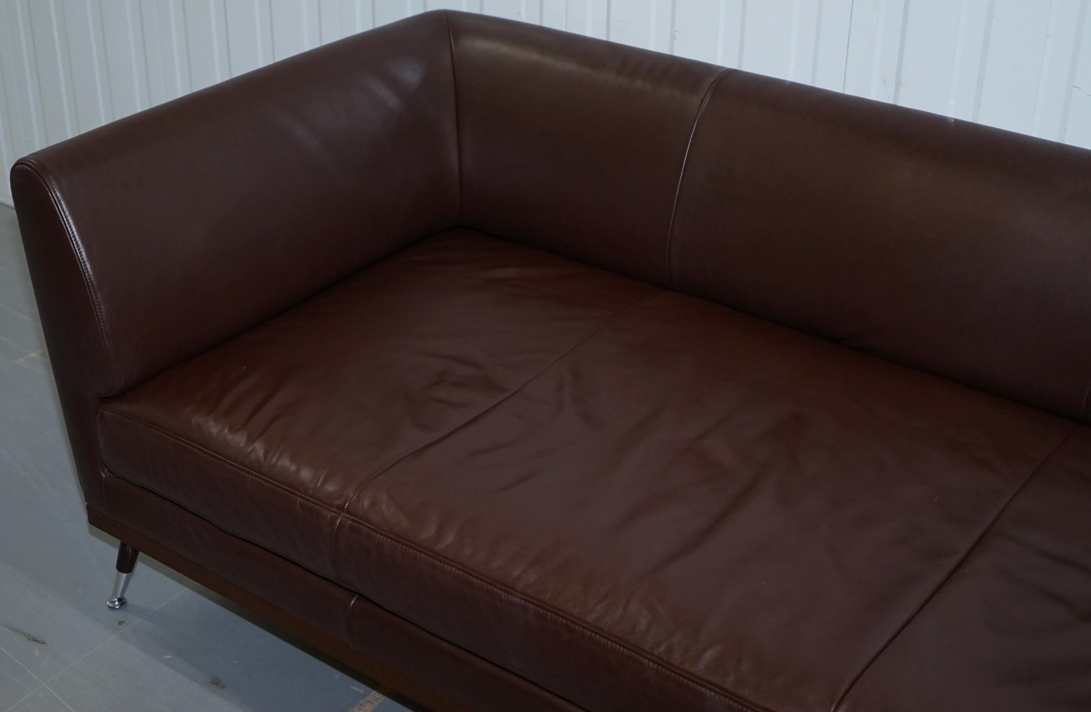 Ligne Roset Fugue Brown Leather Sofa Feather Cushions Didier Gomez 11