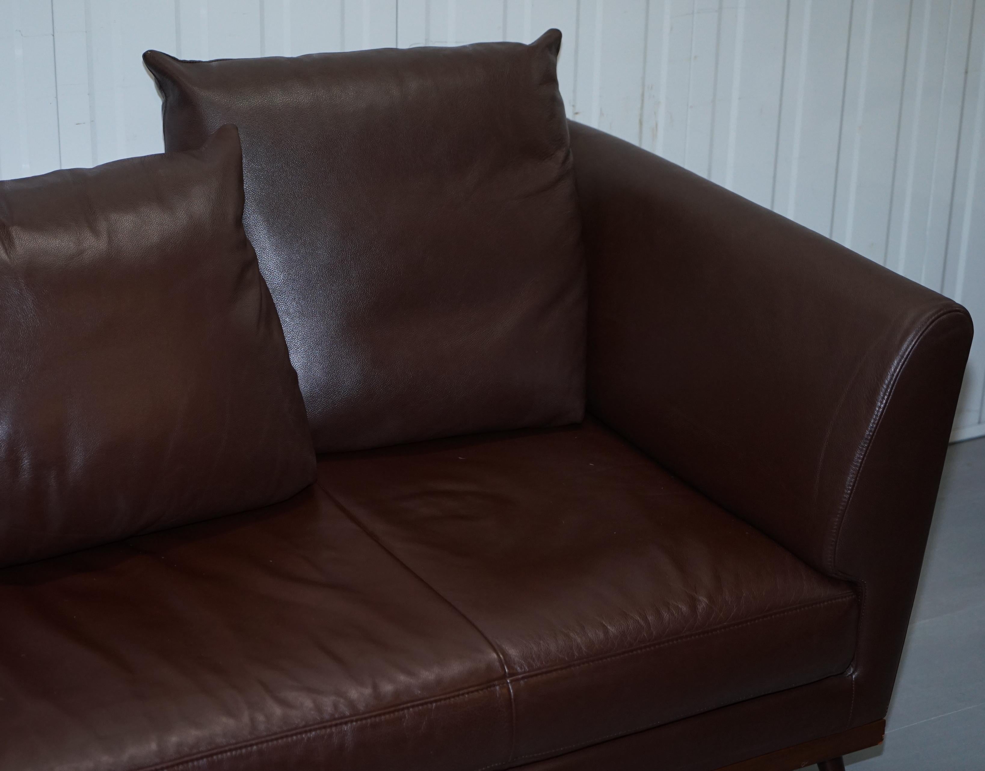 Modern Ligne Roset Fugue Brown Leather Sofa Feather Cushions Didier Gomez