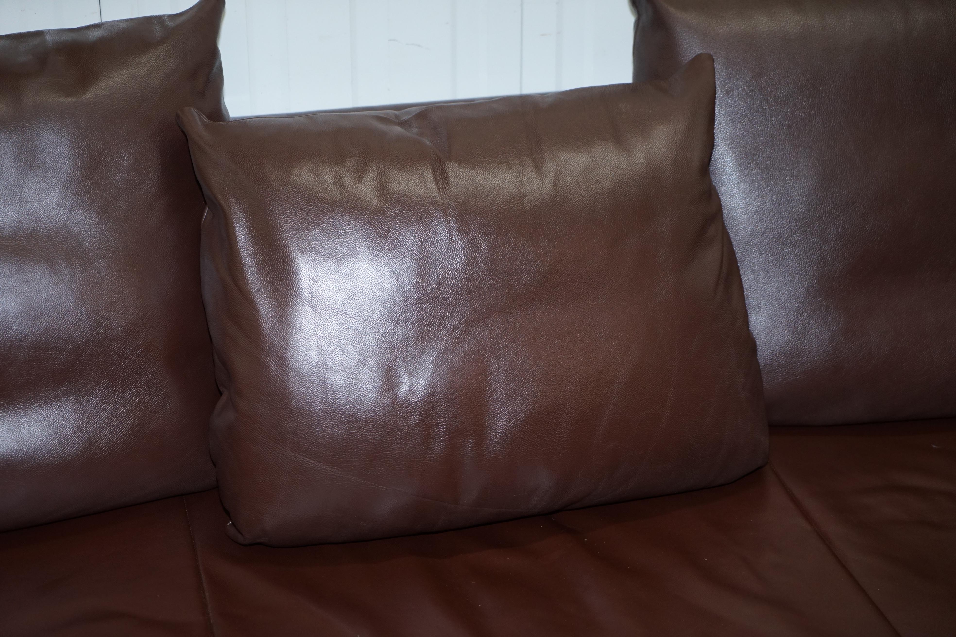 Italian Ligne Roset Fugue Brown Leather Sofa Feather Cushions Didier Gomez