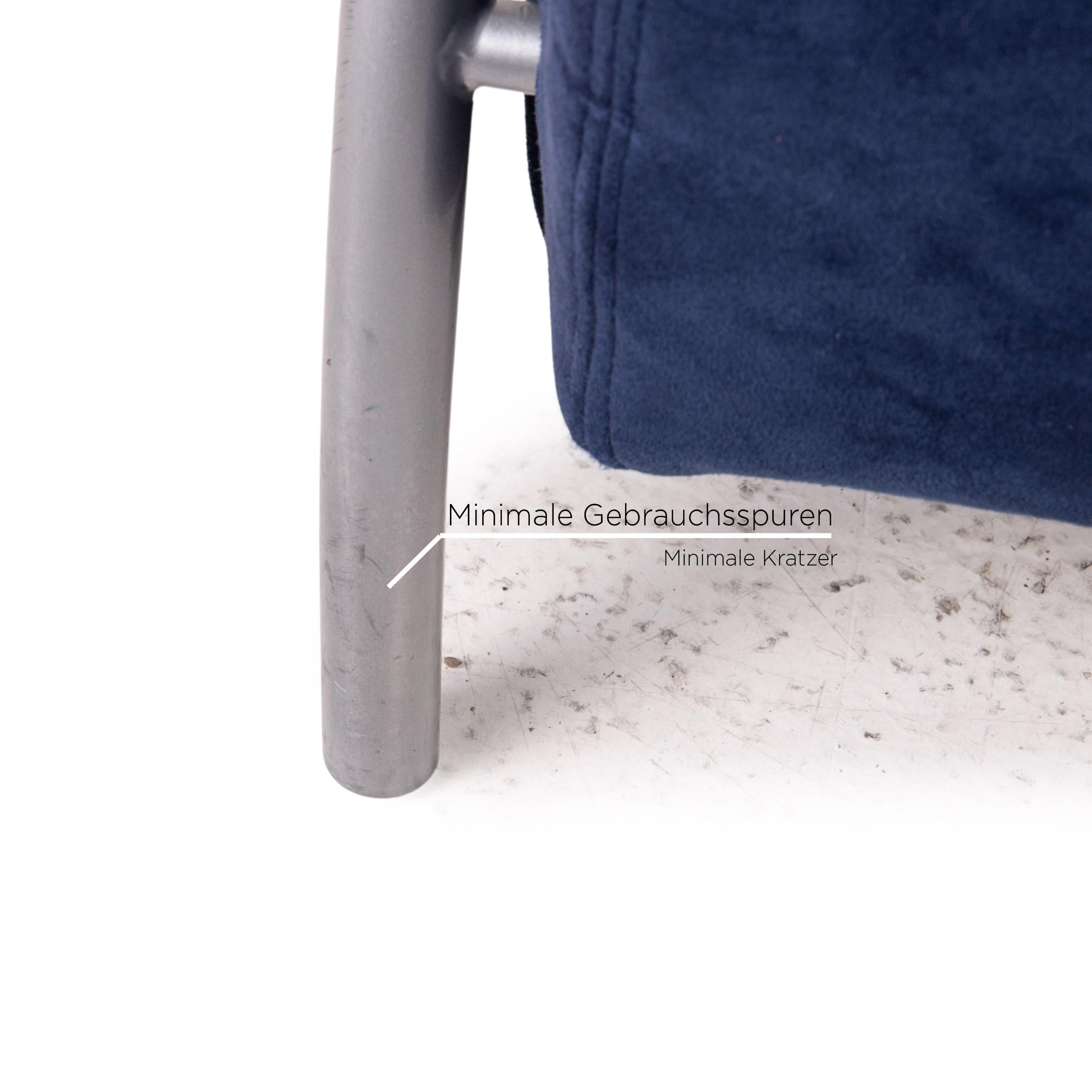 Modern Ligne Roset Habitus Fabric Armchair Blue Cream For Sale
