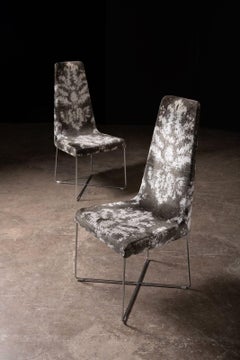 Ligne Roset High Back Pair of Slipper Chairs by SODA Design in Jacquard Chenille