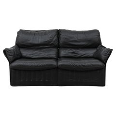 Ligne Roset Inspired Black Leather Loveseat by Molinari