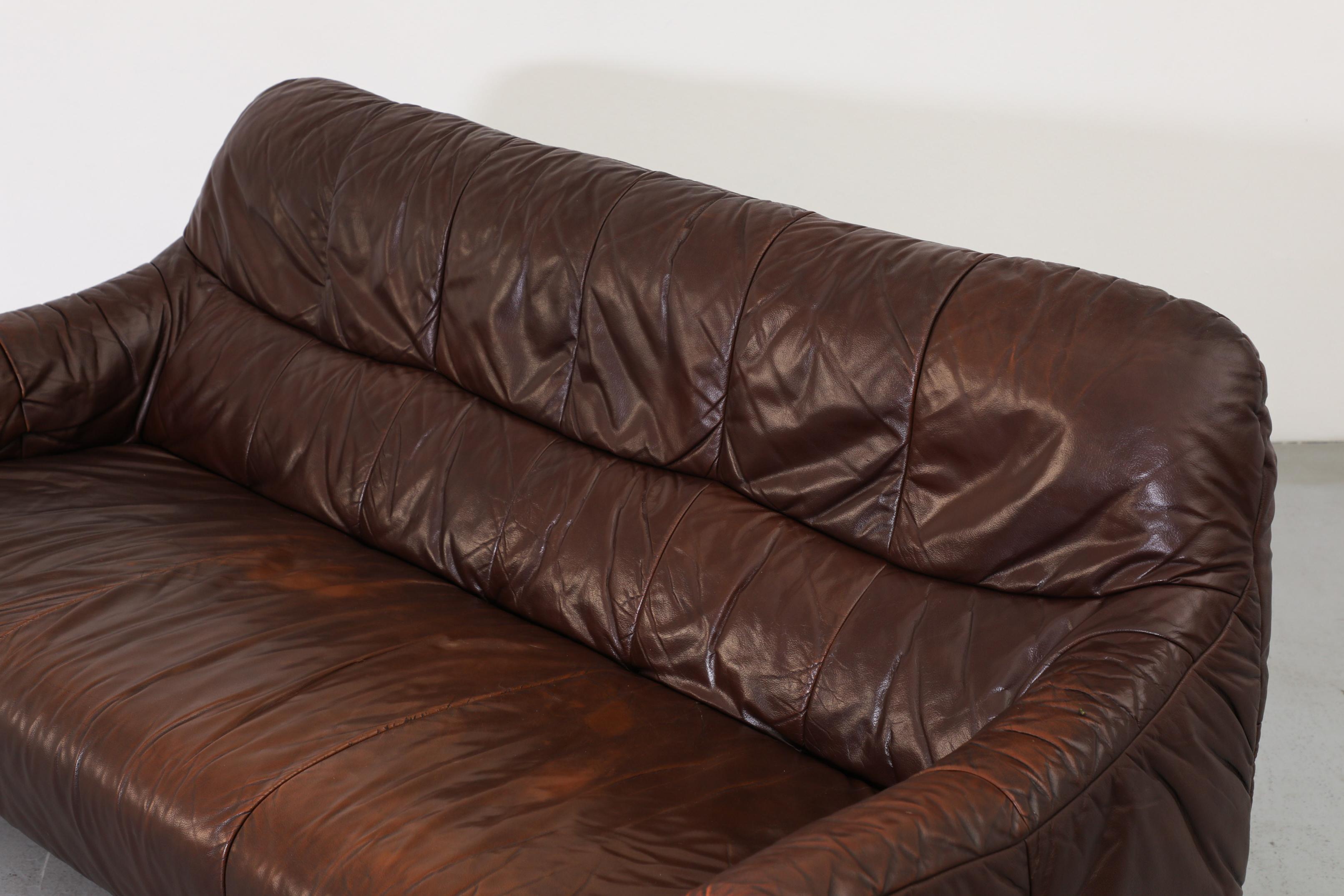 Ligne Roset Inspired Brown Leather Sofa For Sale 4
