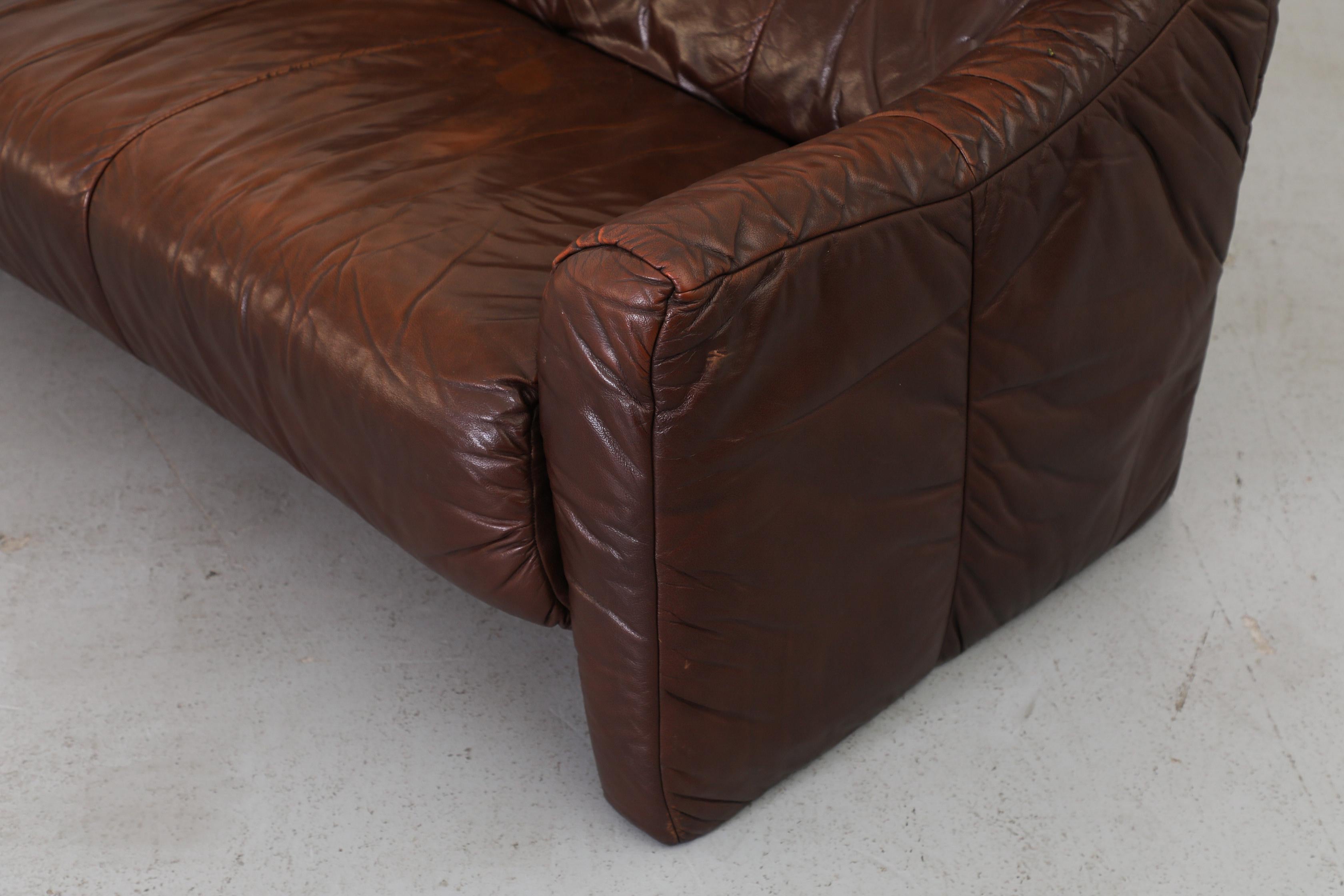 Ligne Roset Inspired Brown Leather Sofa For Sale 5