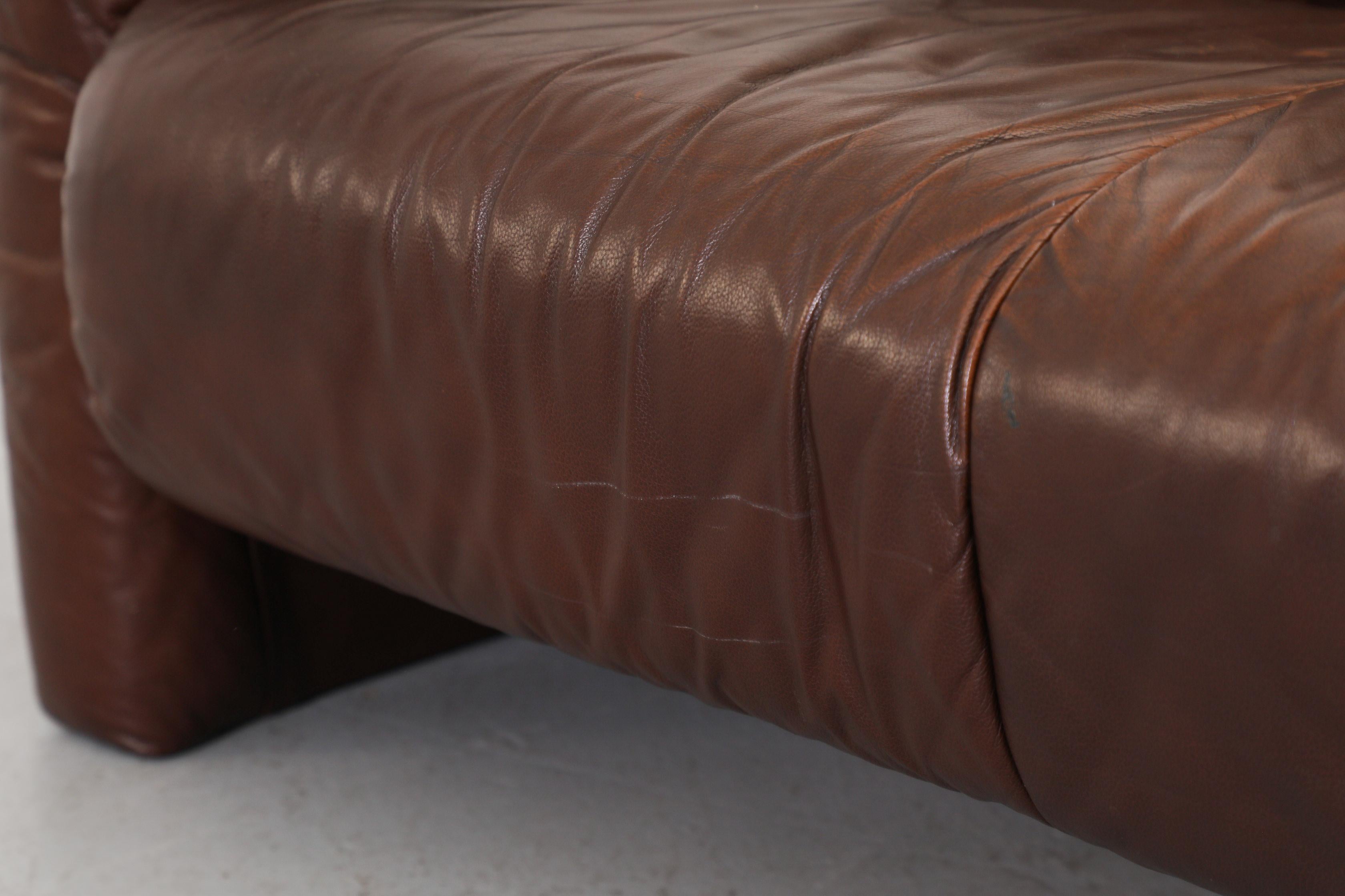 Ligne Roset Inspired Brown Leather Sofa For Sale 6