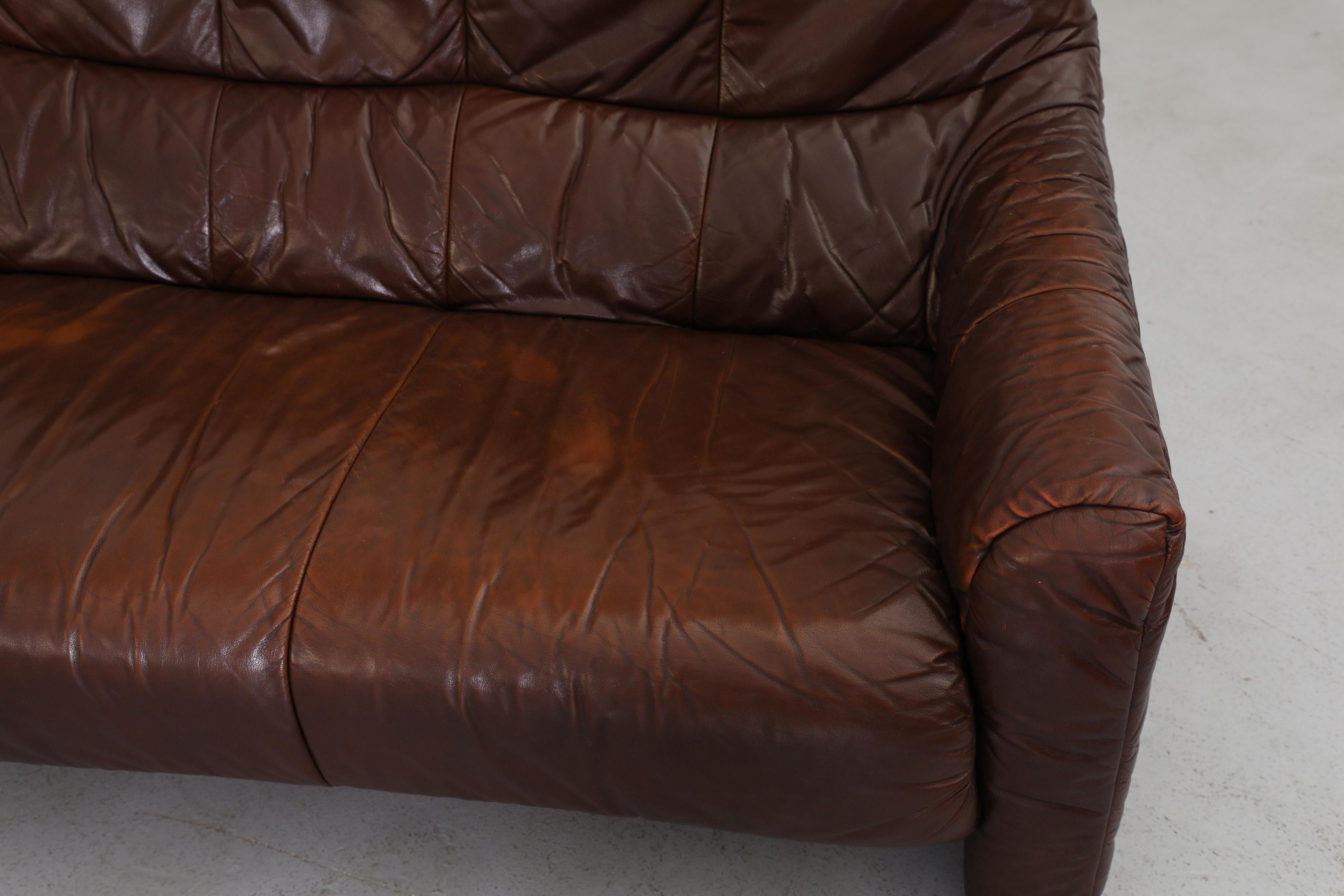 Ligne Roset Inspired Brown Leather Sofa For Sale 8