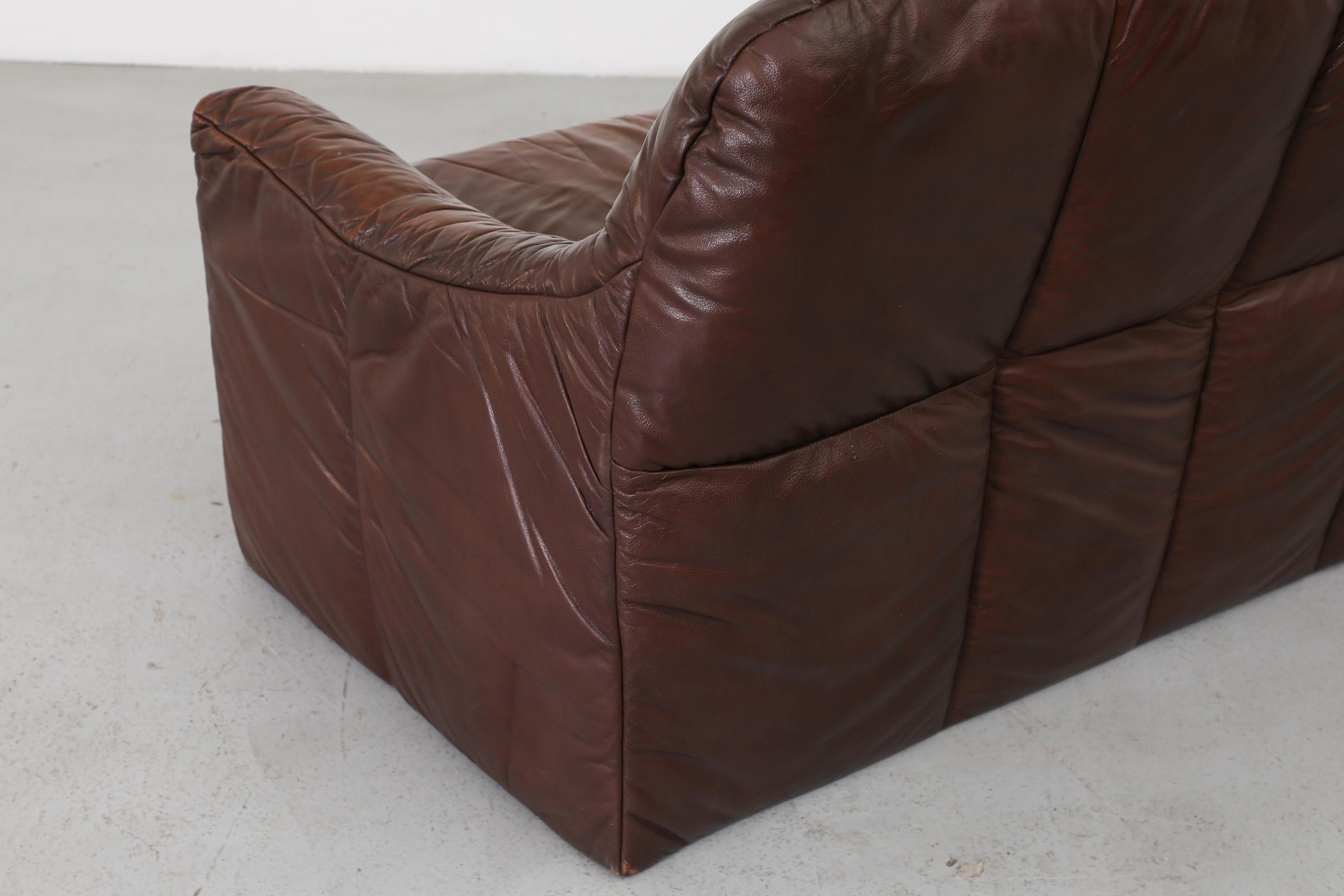Ligne Roset Inspired Brown Leather Sofa For Sale 11