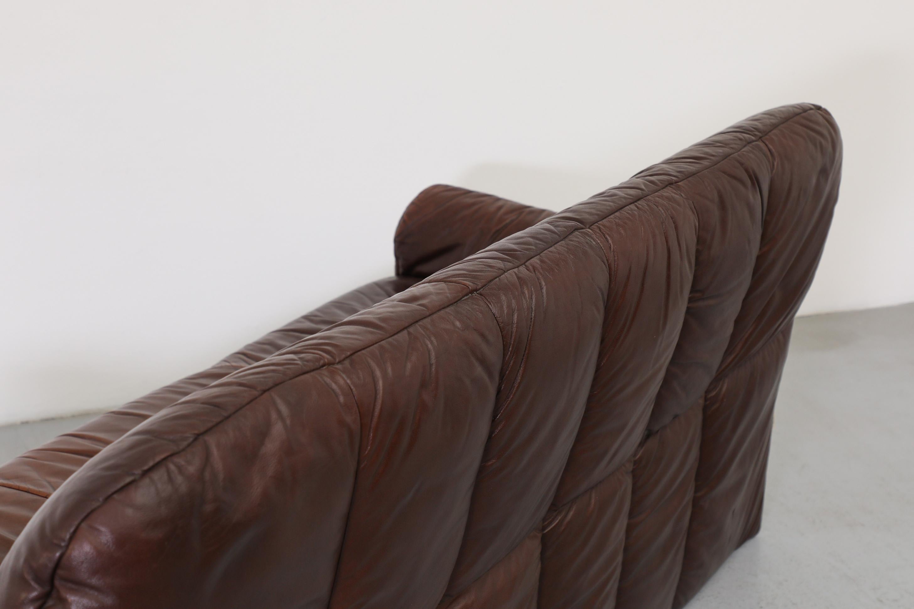Ligne Roset Inspired Brown Leather Sofa For Sale 12