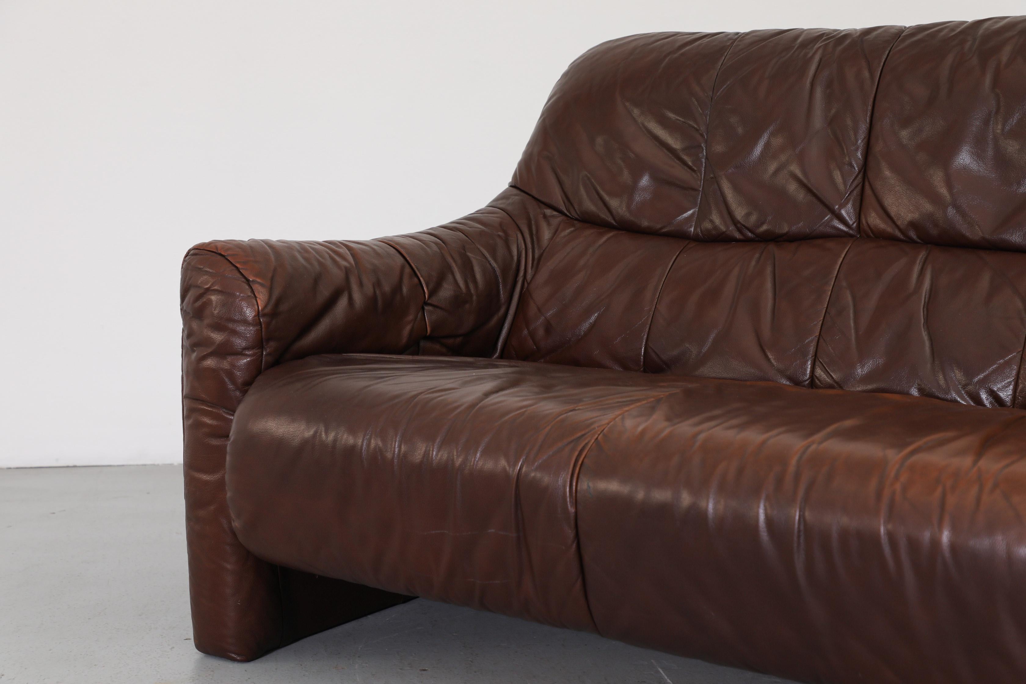 Ligne Roset Inspired Brown Leather Sofa For Sale 13