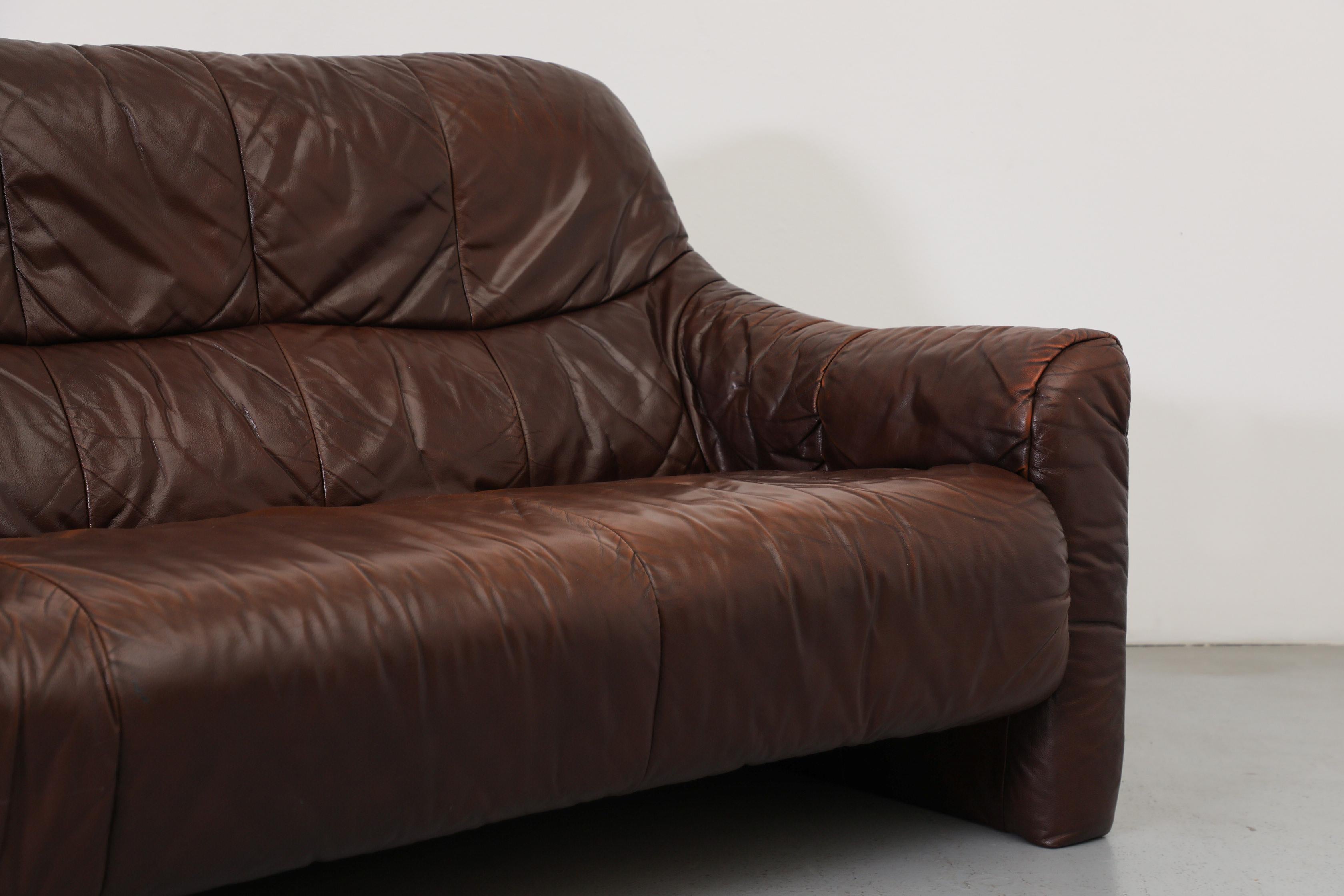 Ligne Roset Inspired Brown Leather Sofa For Sale 14