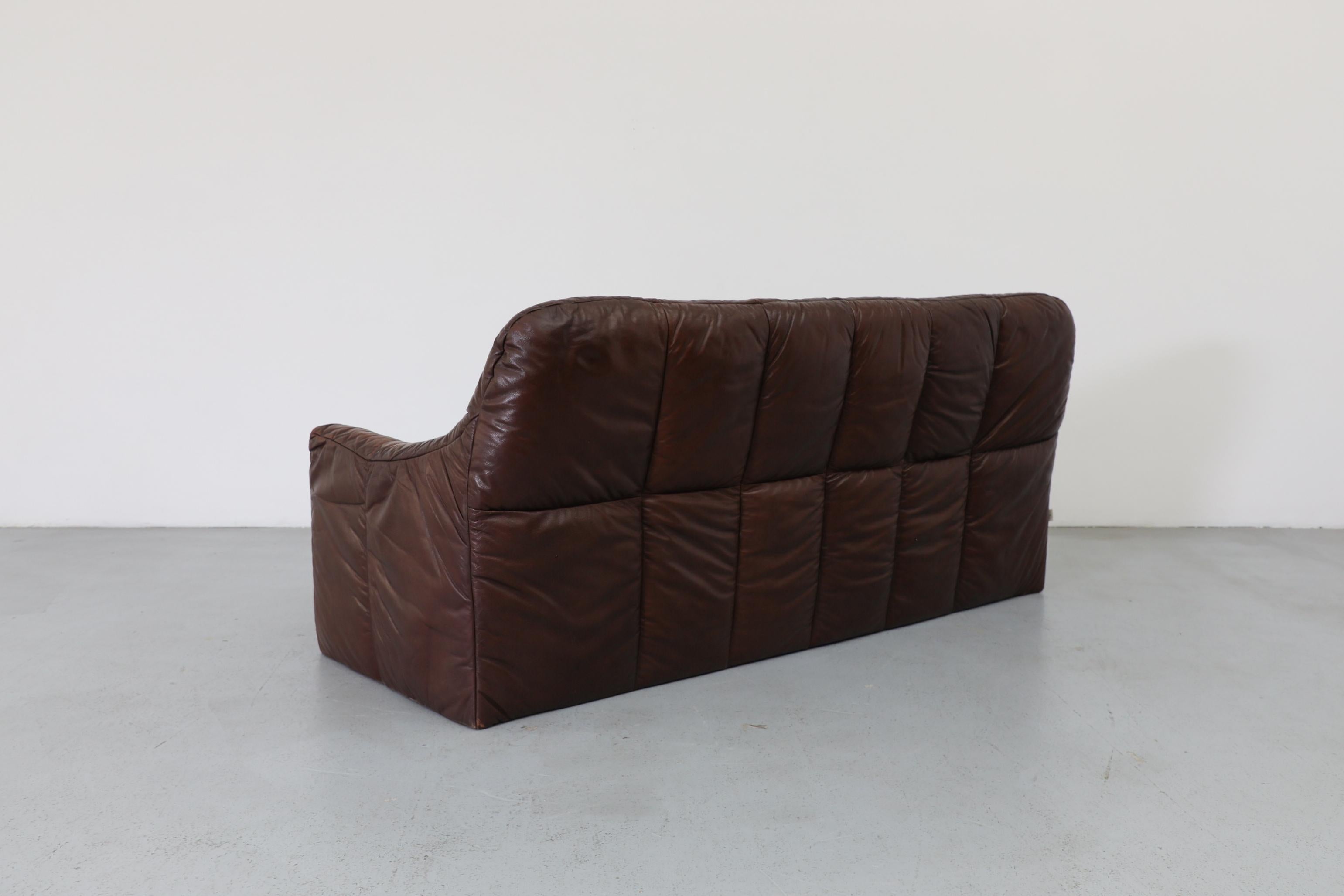 Ligne Roset Inspired Brown Leather Sofa In Good Condition For Sale In Los Angeles, CA