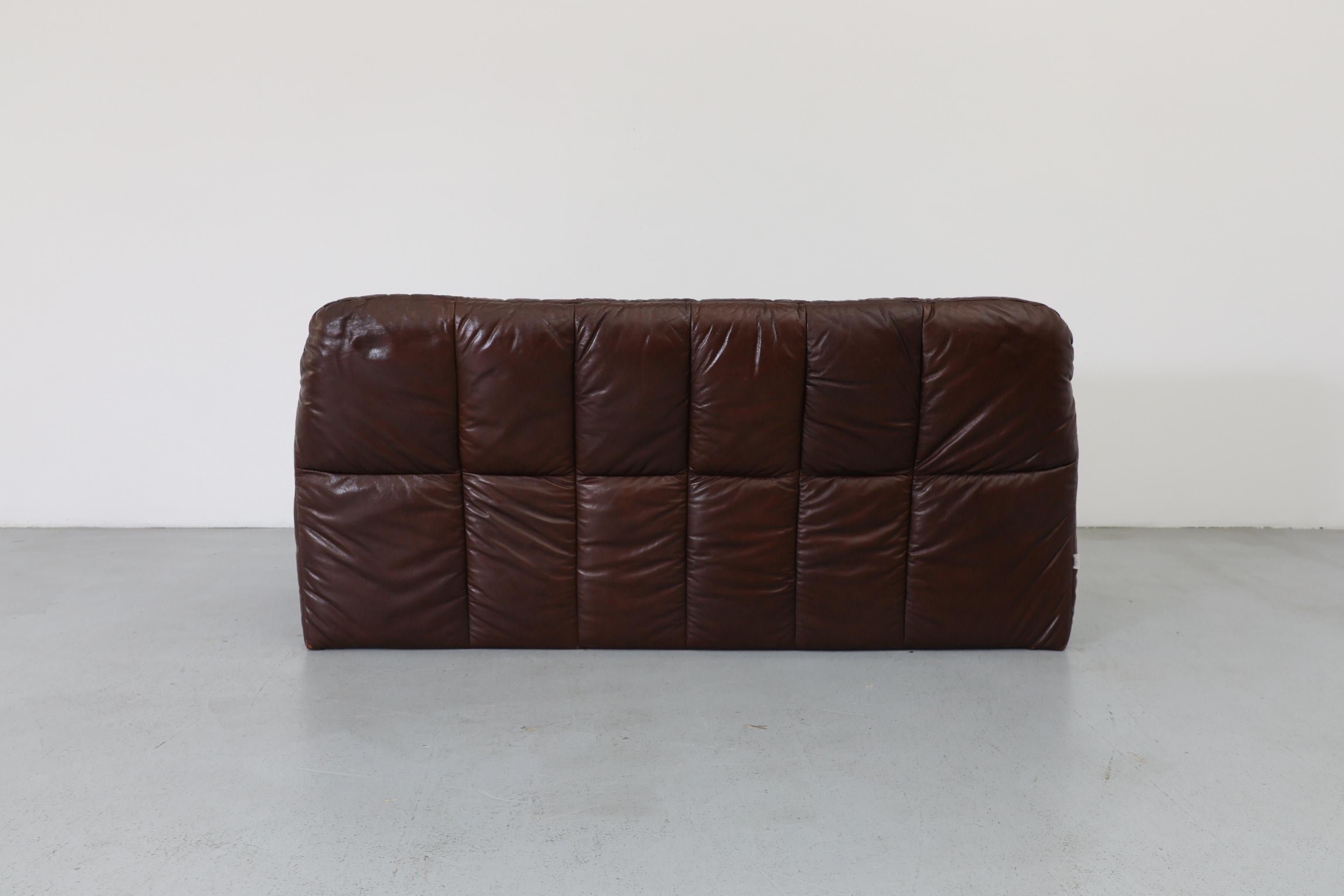 Mid-20th Century Ligne Roset Inspired Brown Leather Sofa For Sale