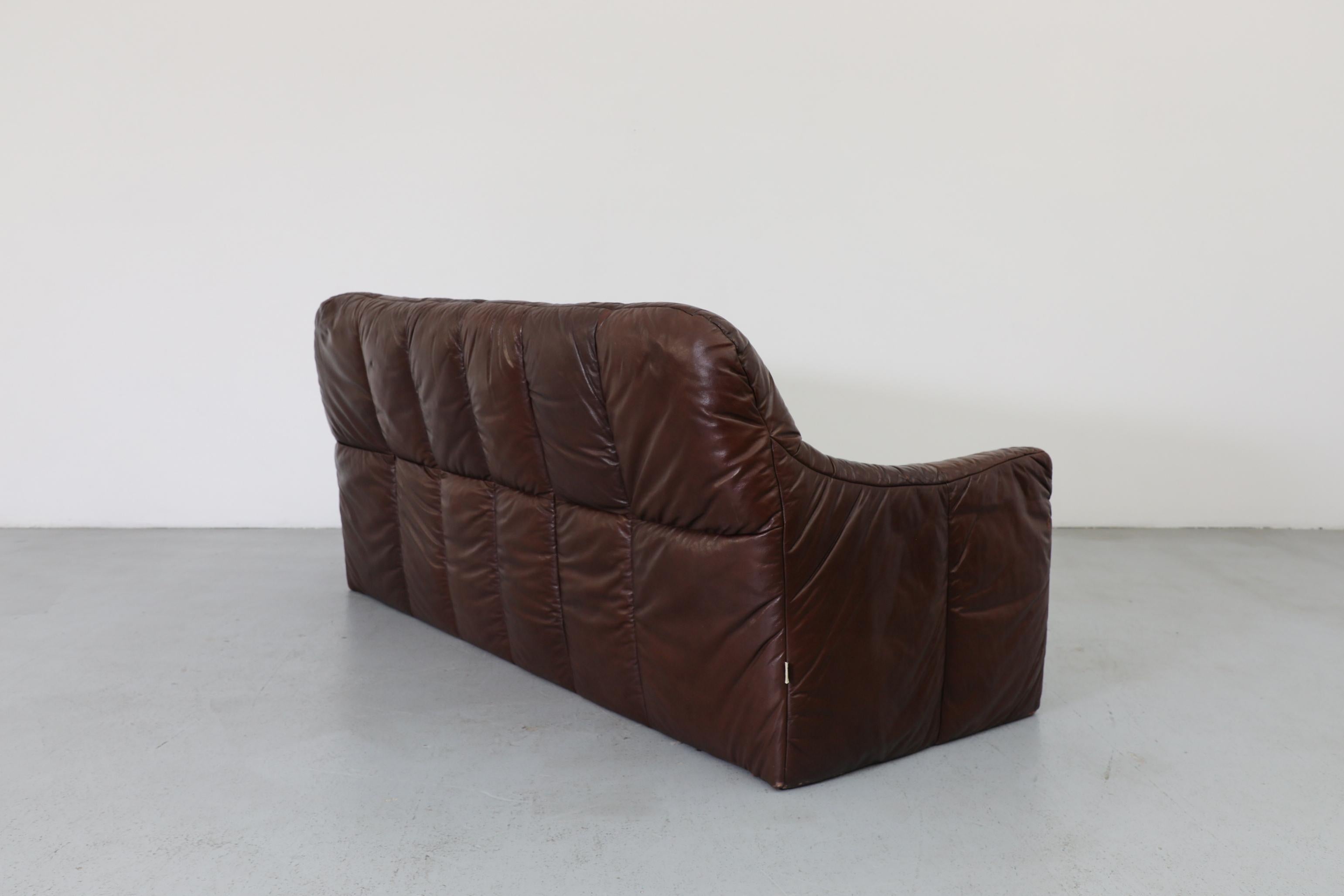 Ligne Roset Inspired Brown Leather Sofa For Sale 1